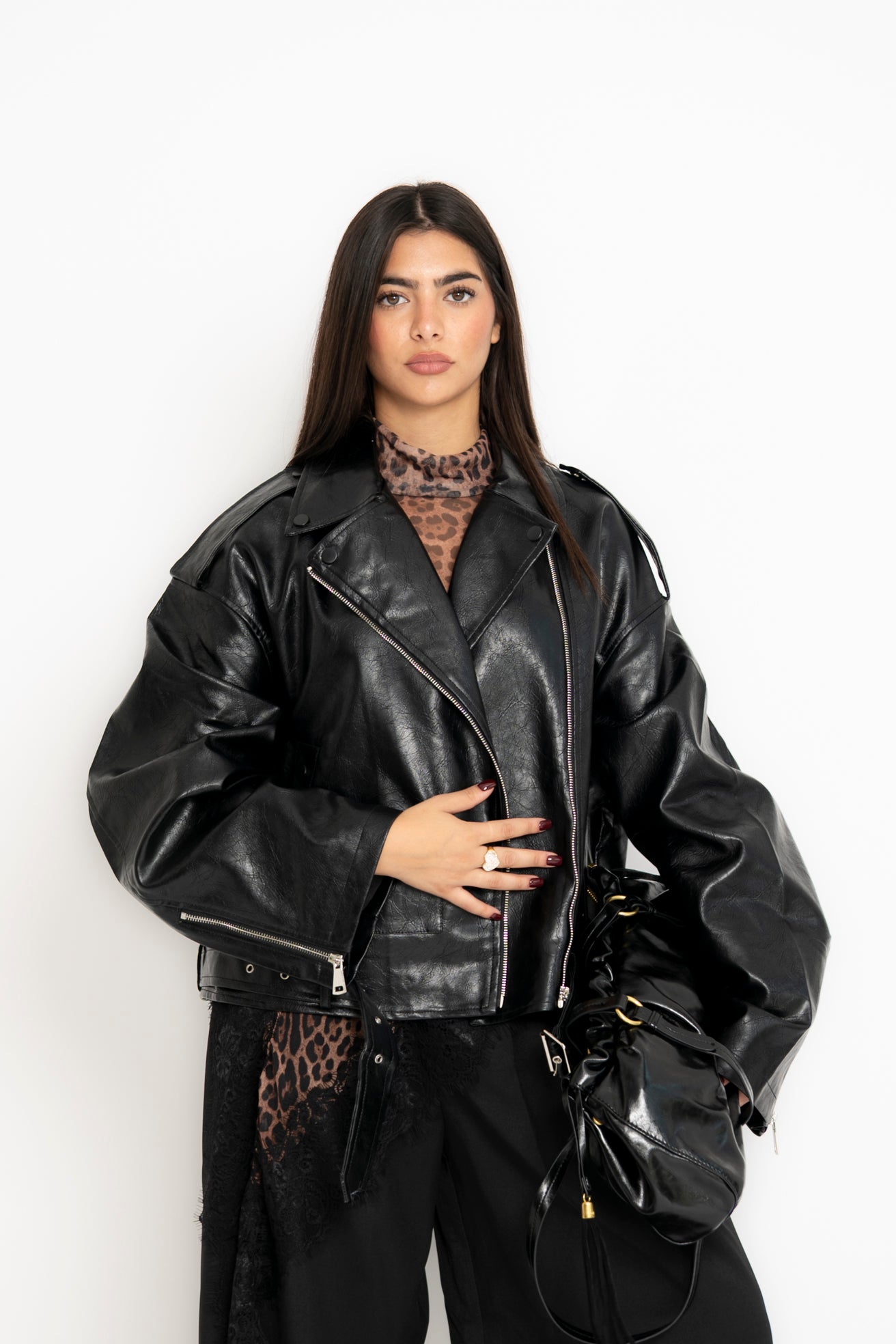 Chiodo con cintura in vita black