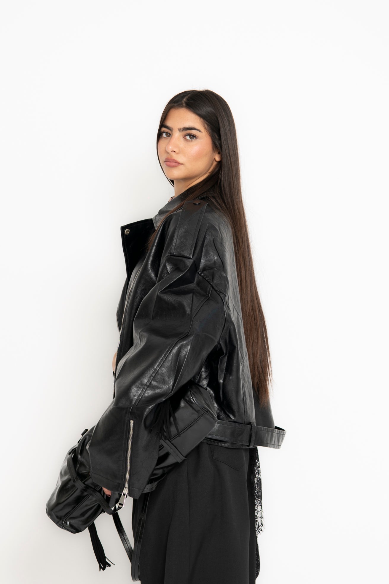 Chiodo con cintura in vita black