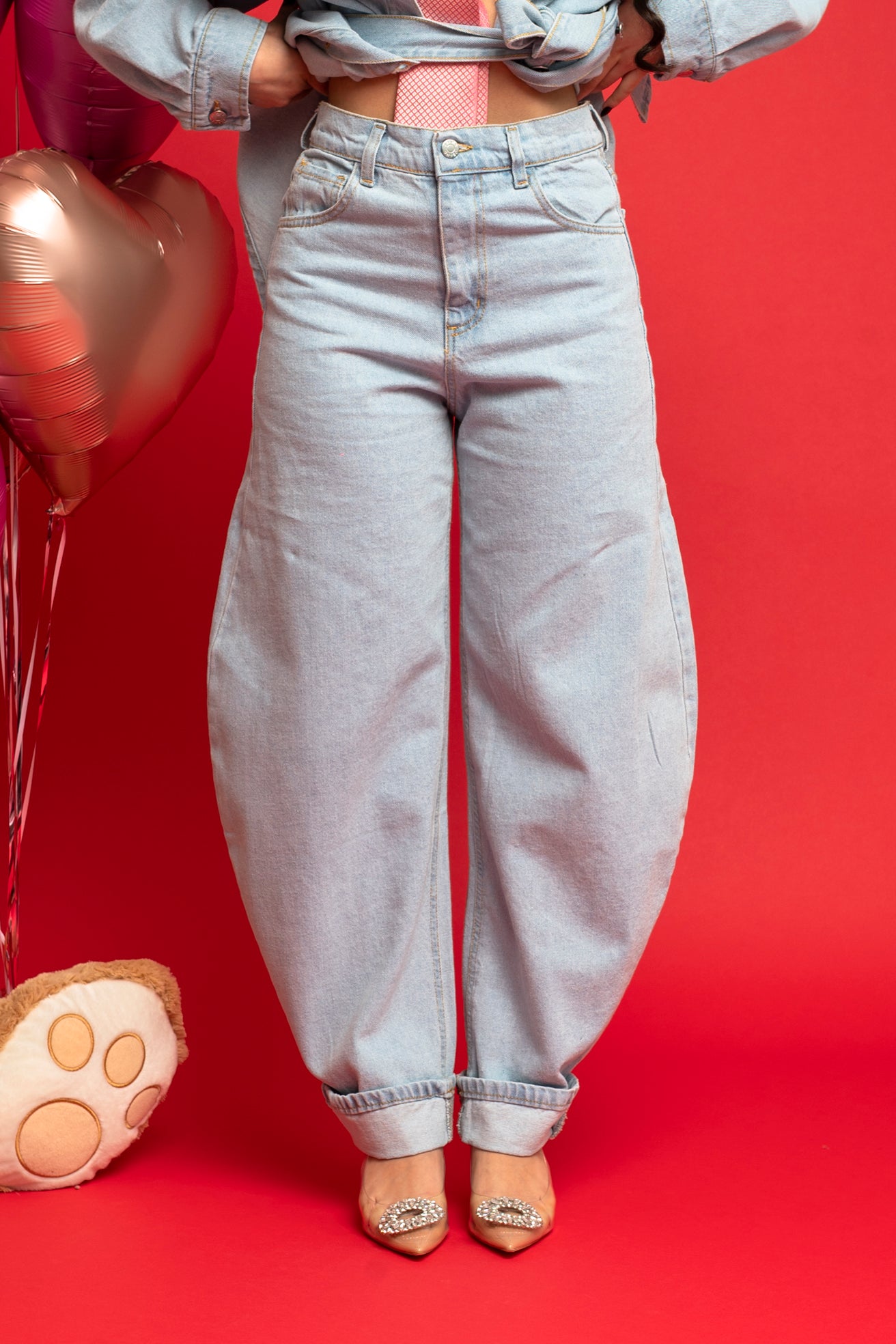 Jeans tasca rosa con risvolto