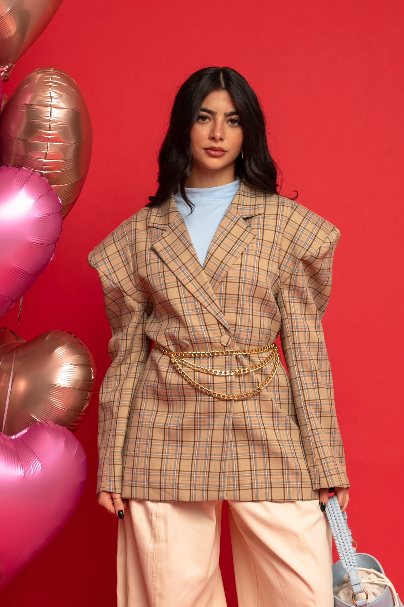 Giacca avvitata a quadri beige