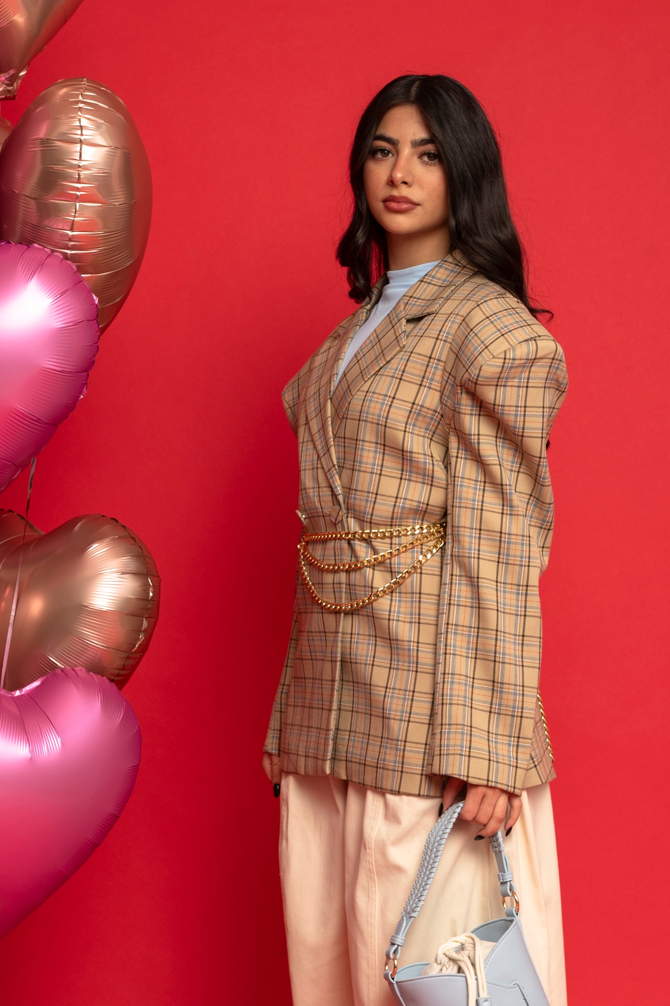 Giacca avvitata a quadri beige