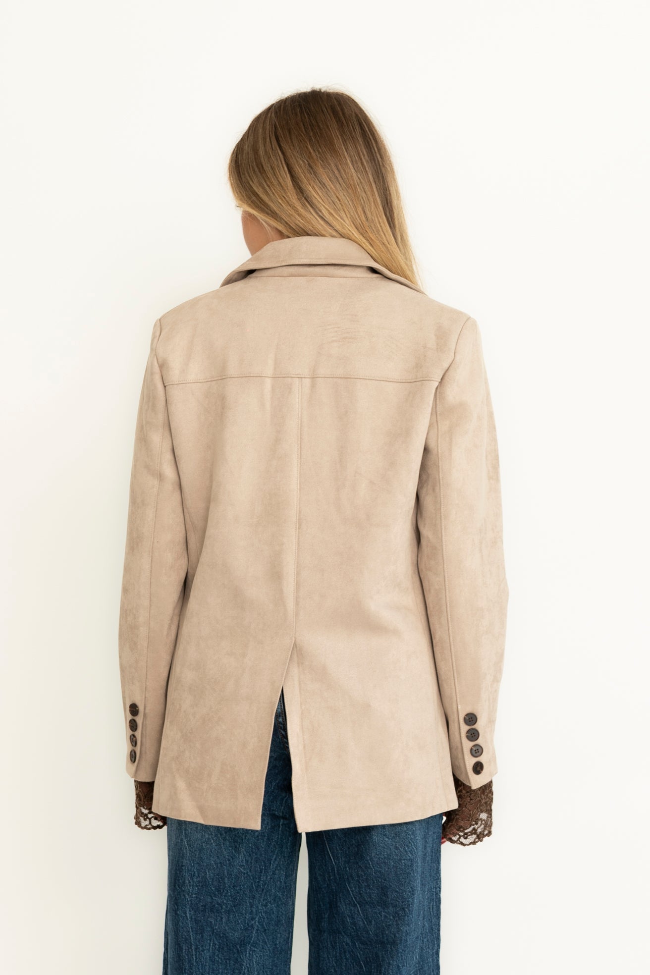 Giacca oversize in camoscio beige