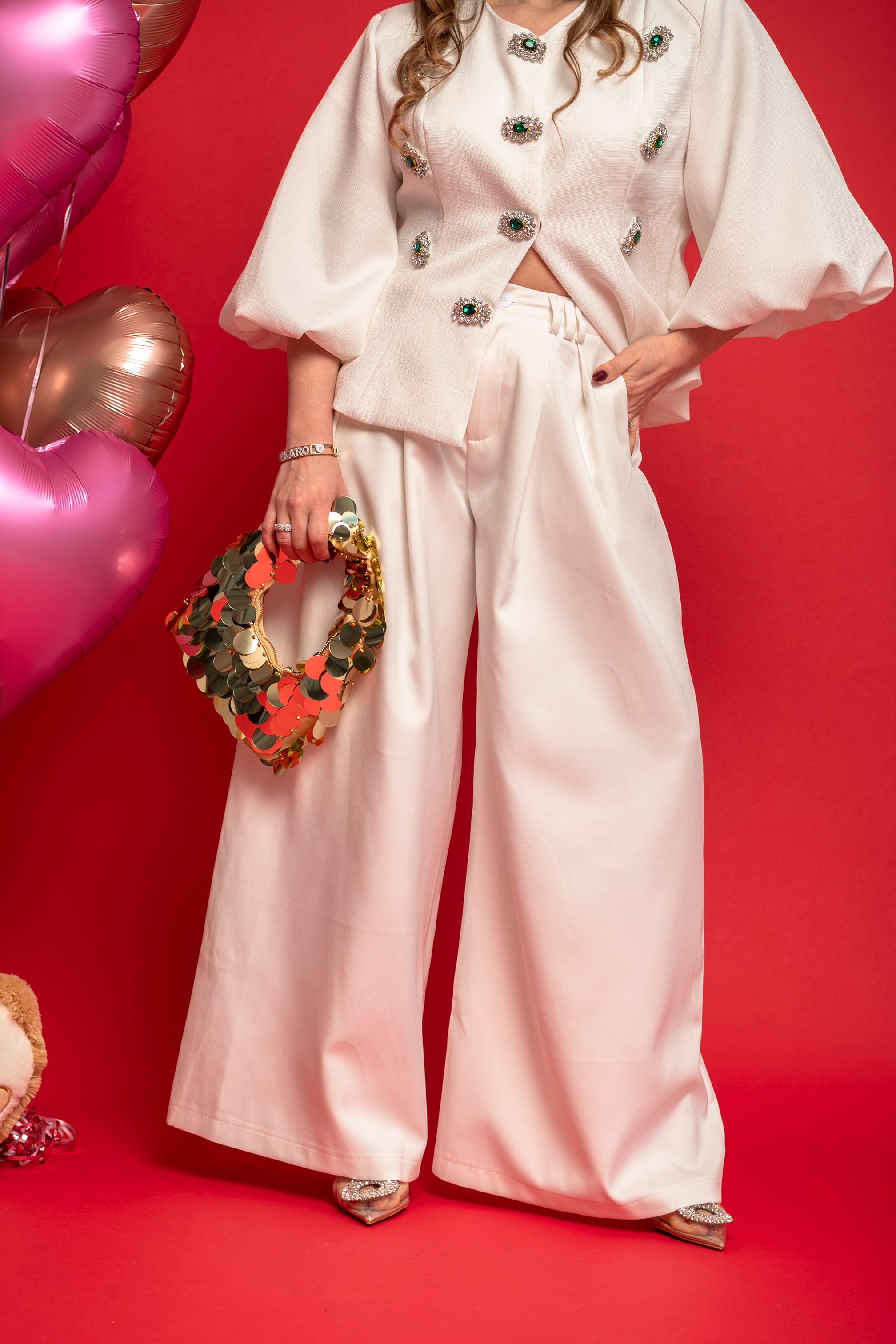 Pantalone palazzo con pence white