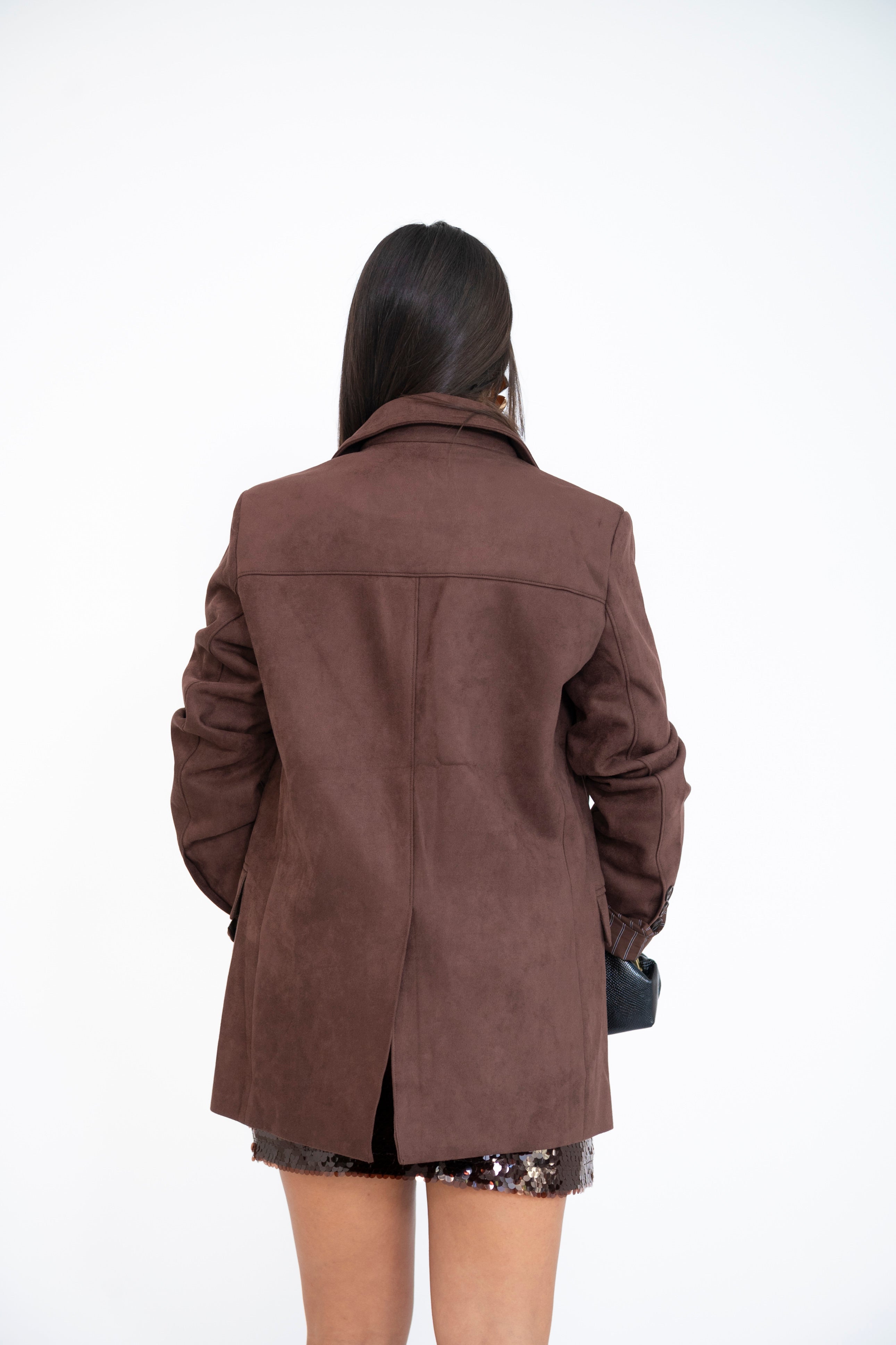 Giacca oversize in camoscio marrone
