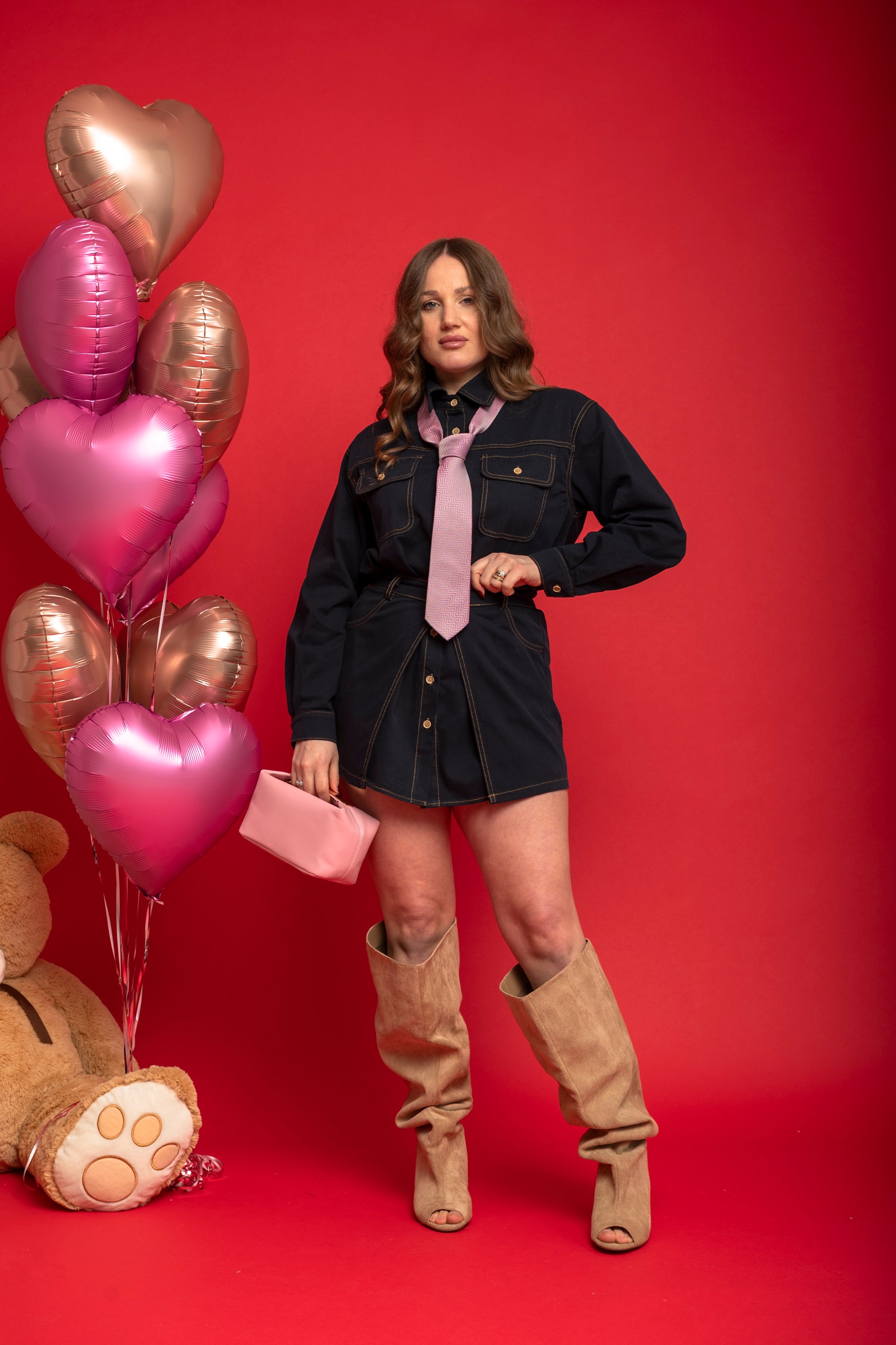 Abitino camicia denim cuciture camel