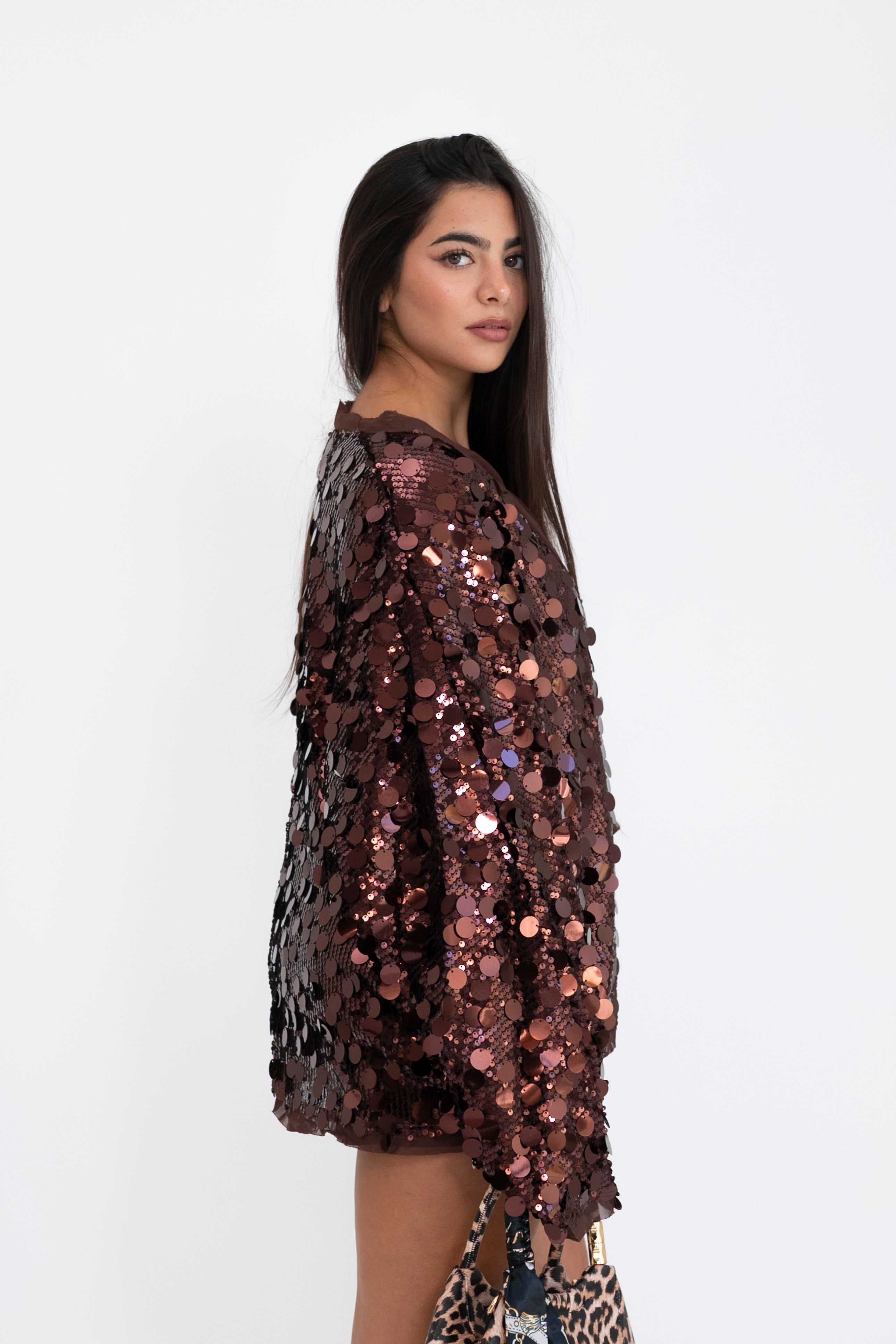 Camicia paillettes brown