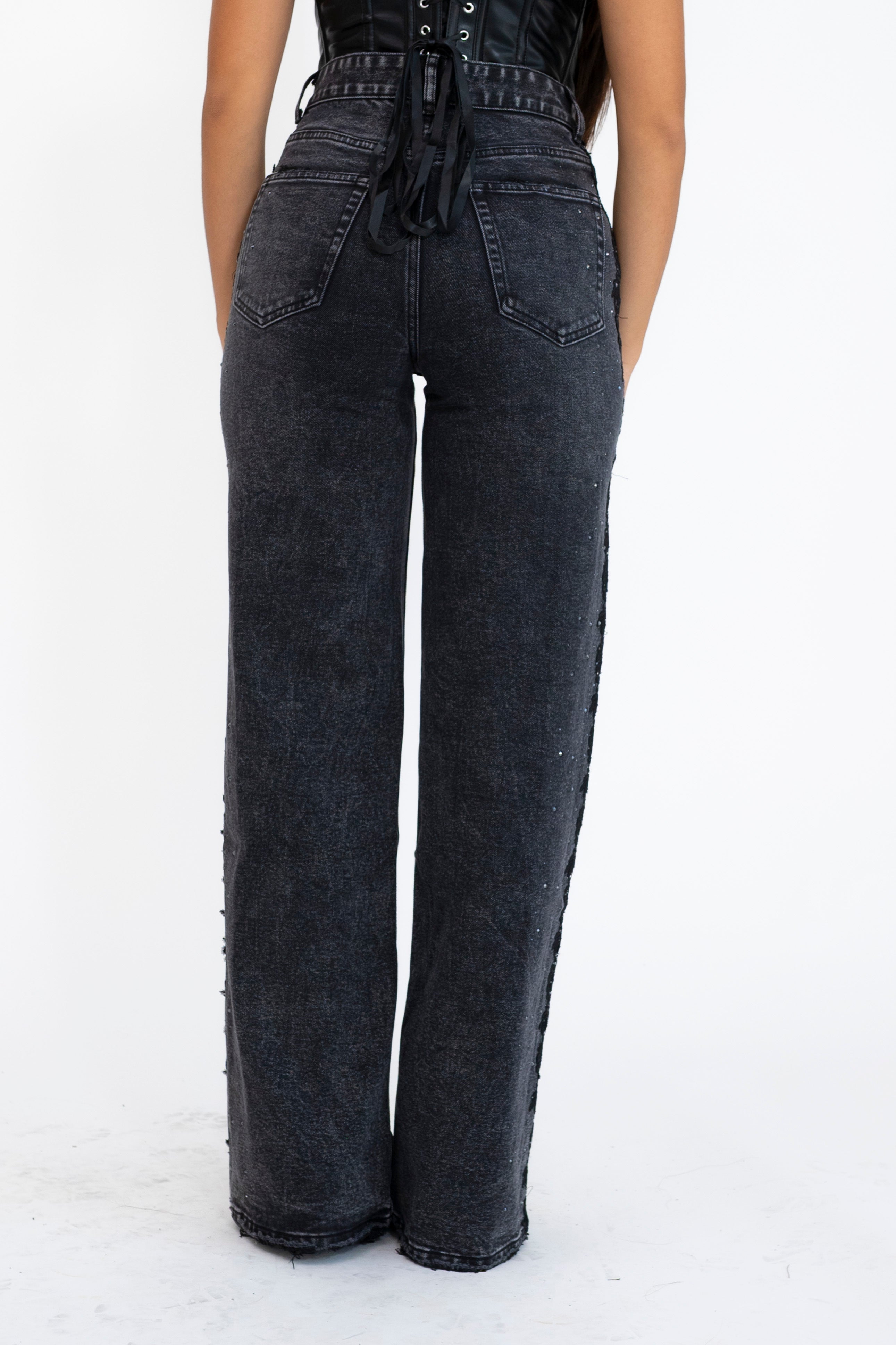 Jeans merletto e strass slim