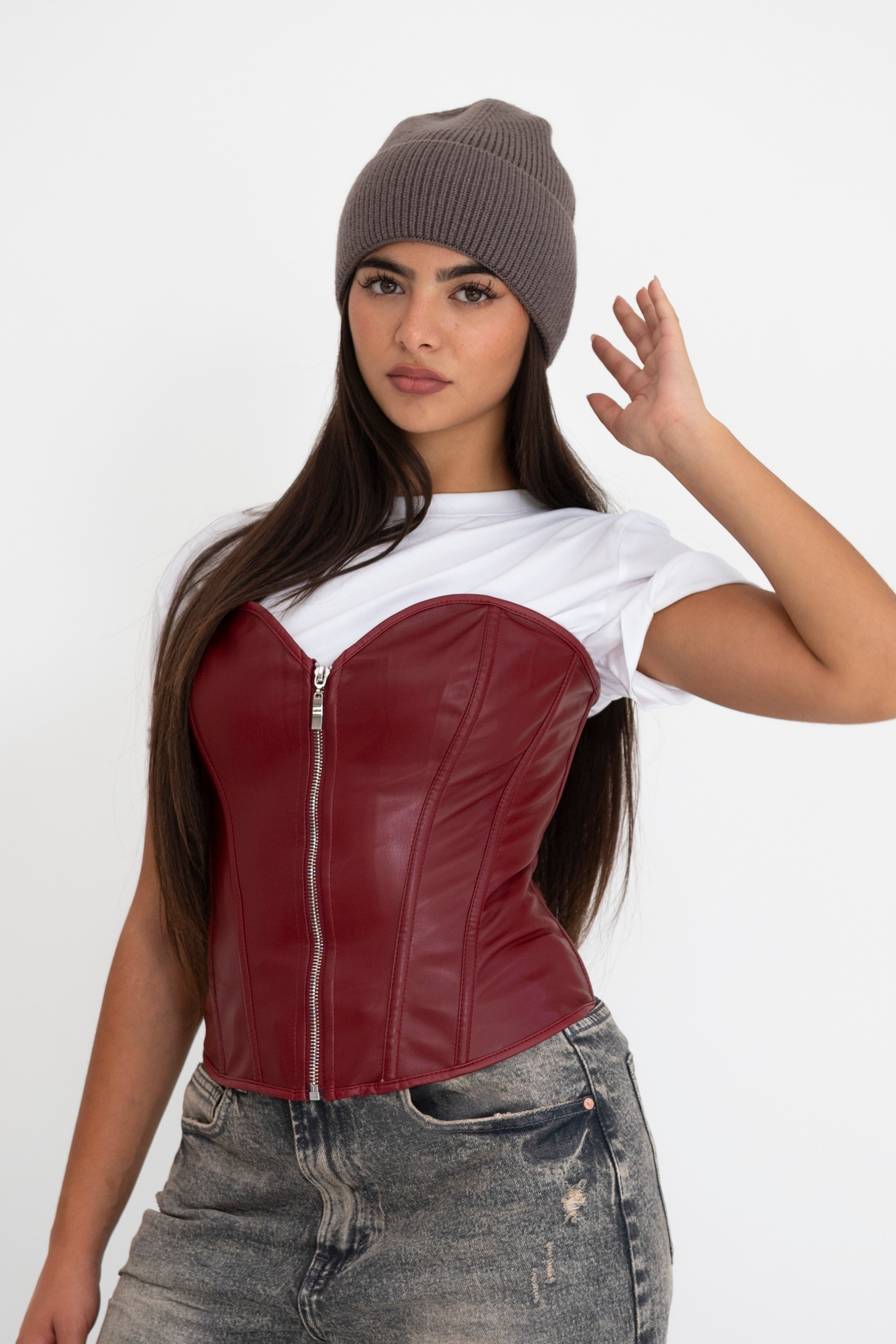 Corsetto zip ecopelle