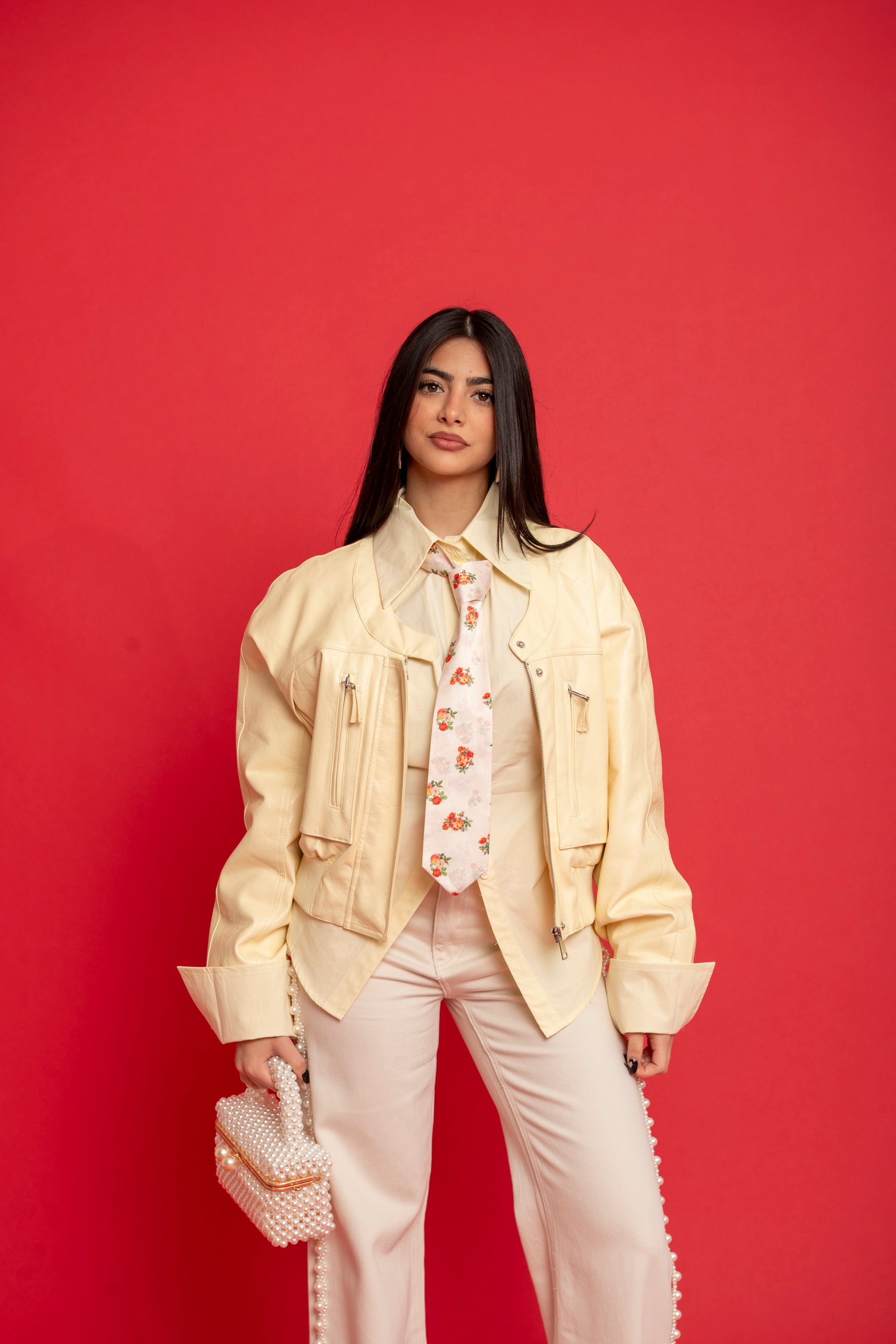 Bomber crop ecopelle yellow