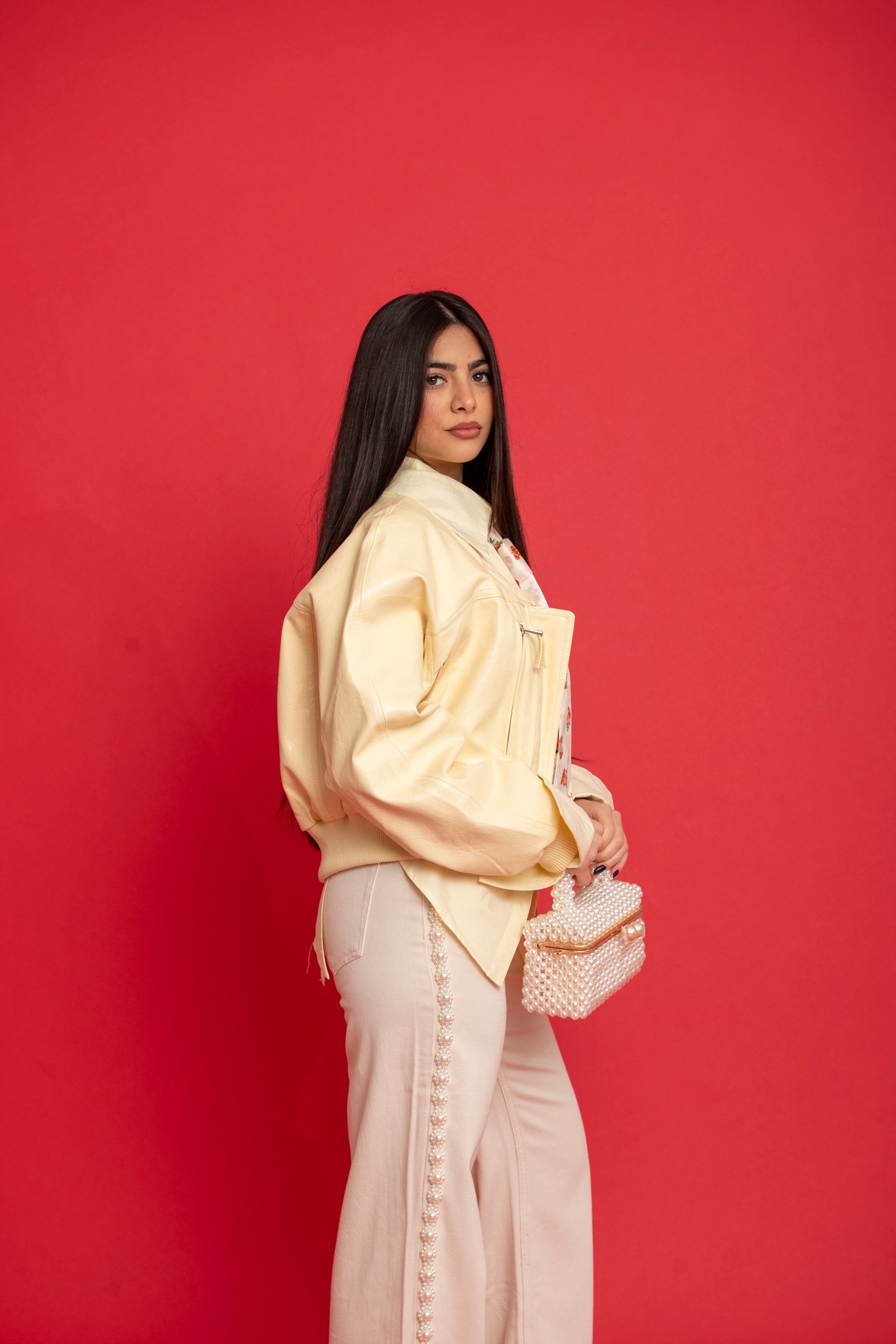 Bomber crop ecopelle yellow