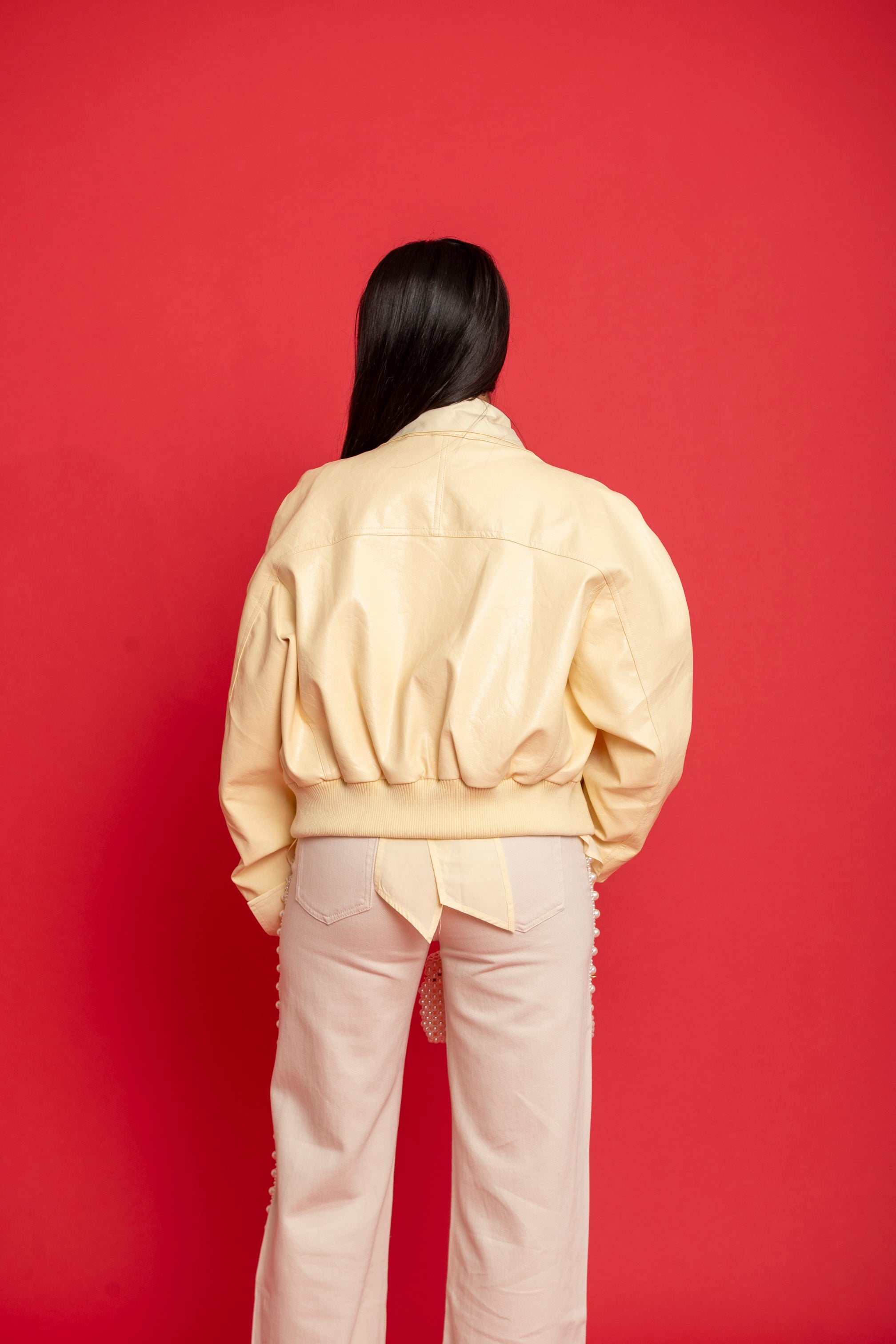 Bomber crop ecopelle yellow