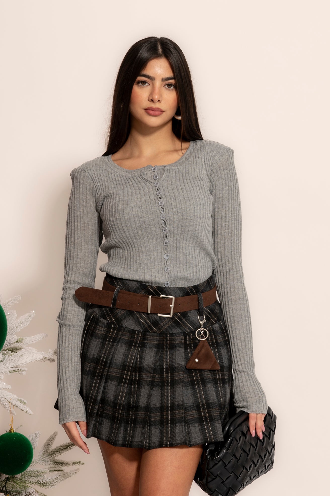 Maglia a costine con bottoncini grey