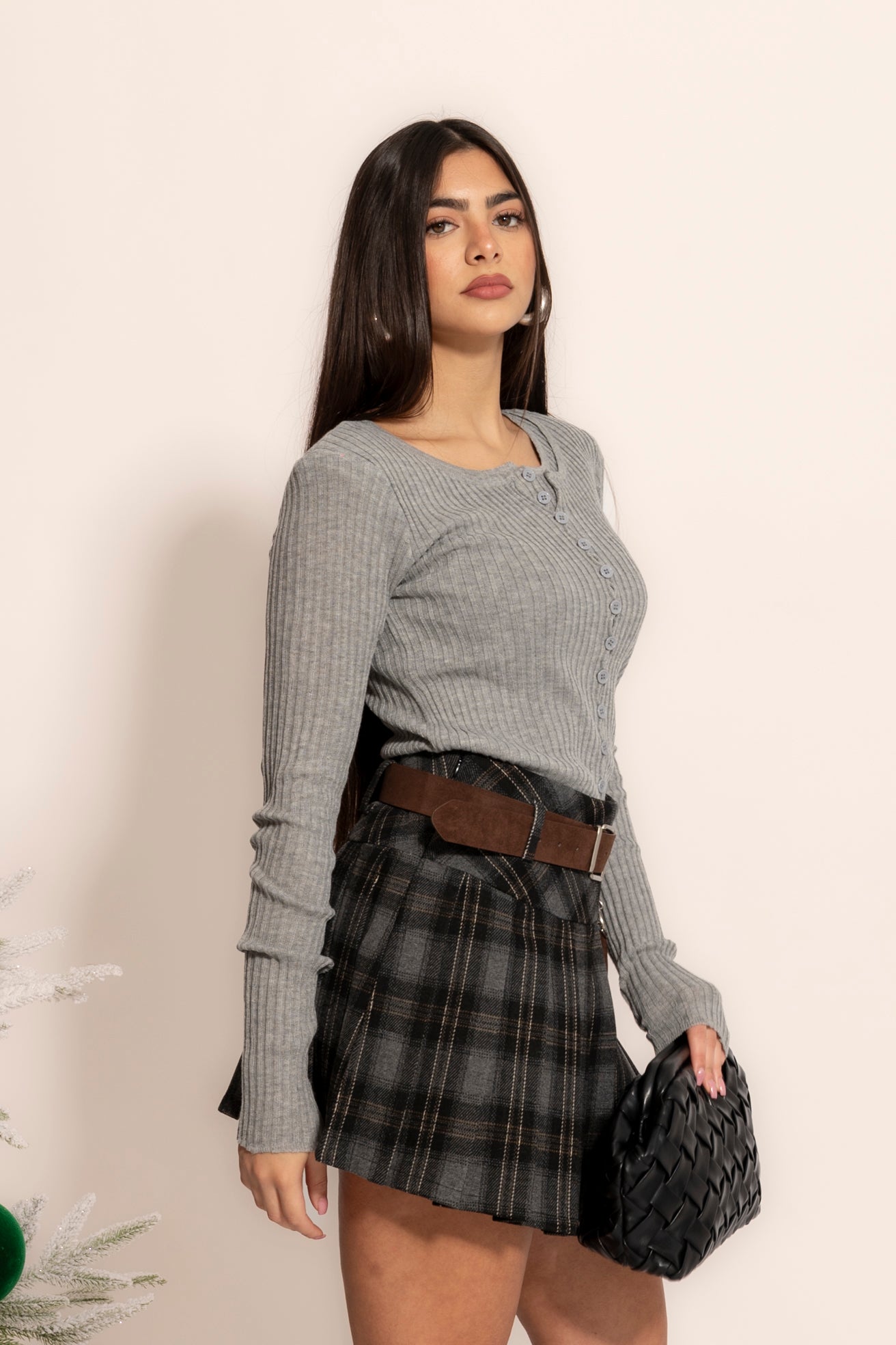 Maglia a costine con bottoncini grey