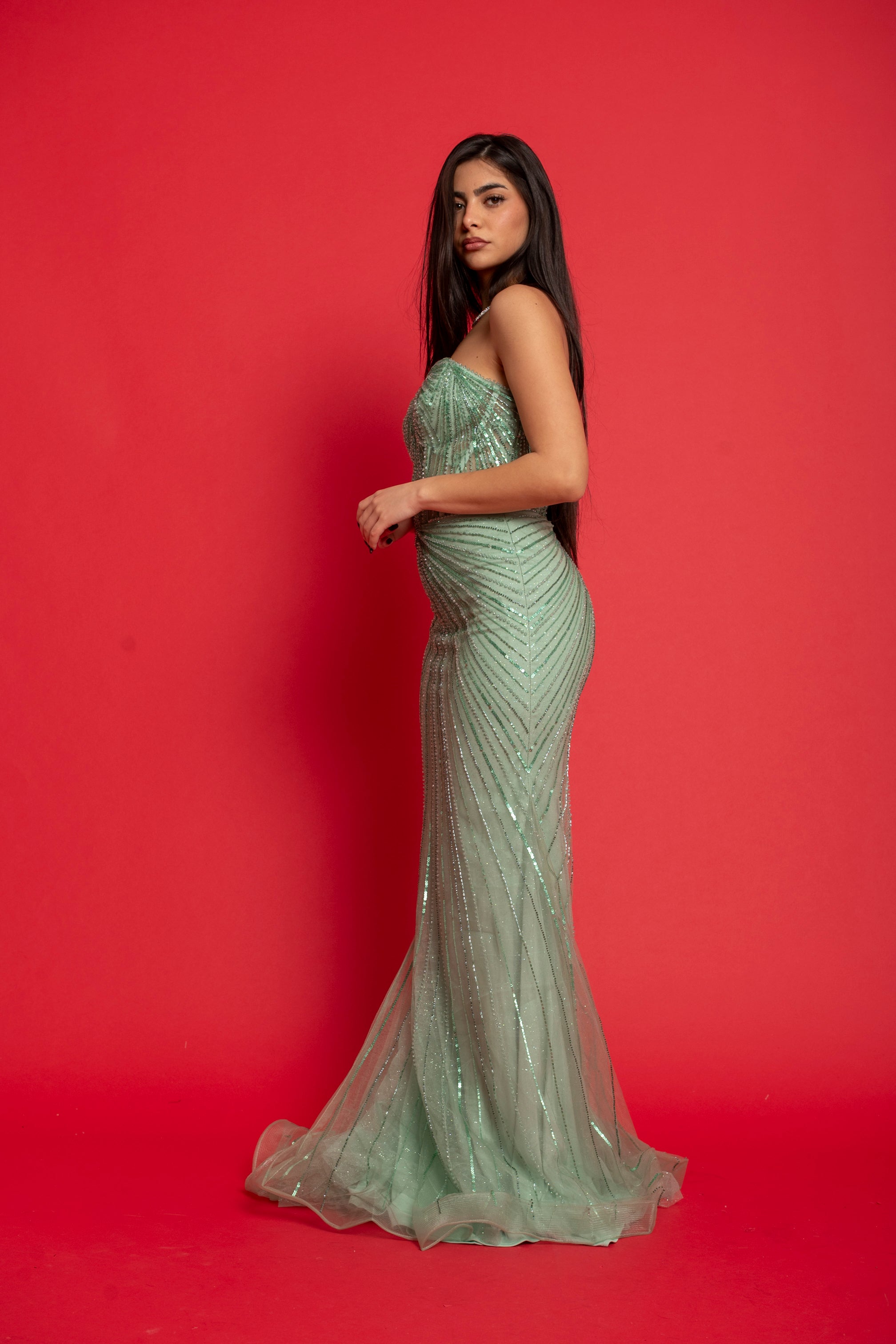 Abito cerimonia a sirena green