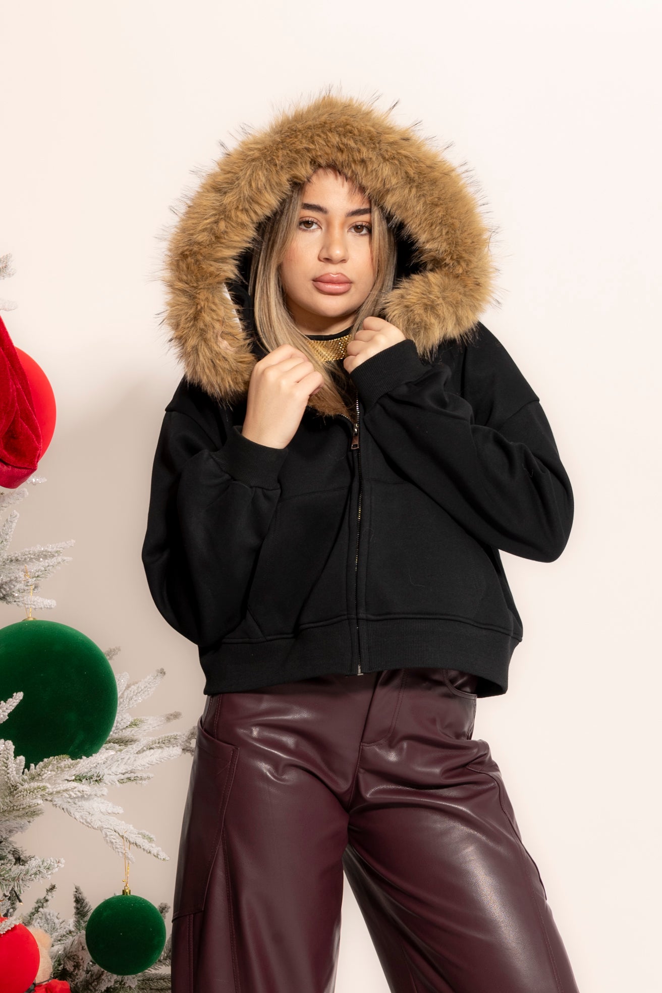 Felpa con cappuccio pelliccia