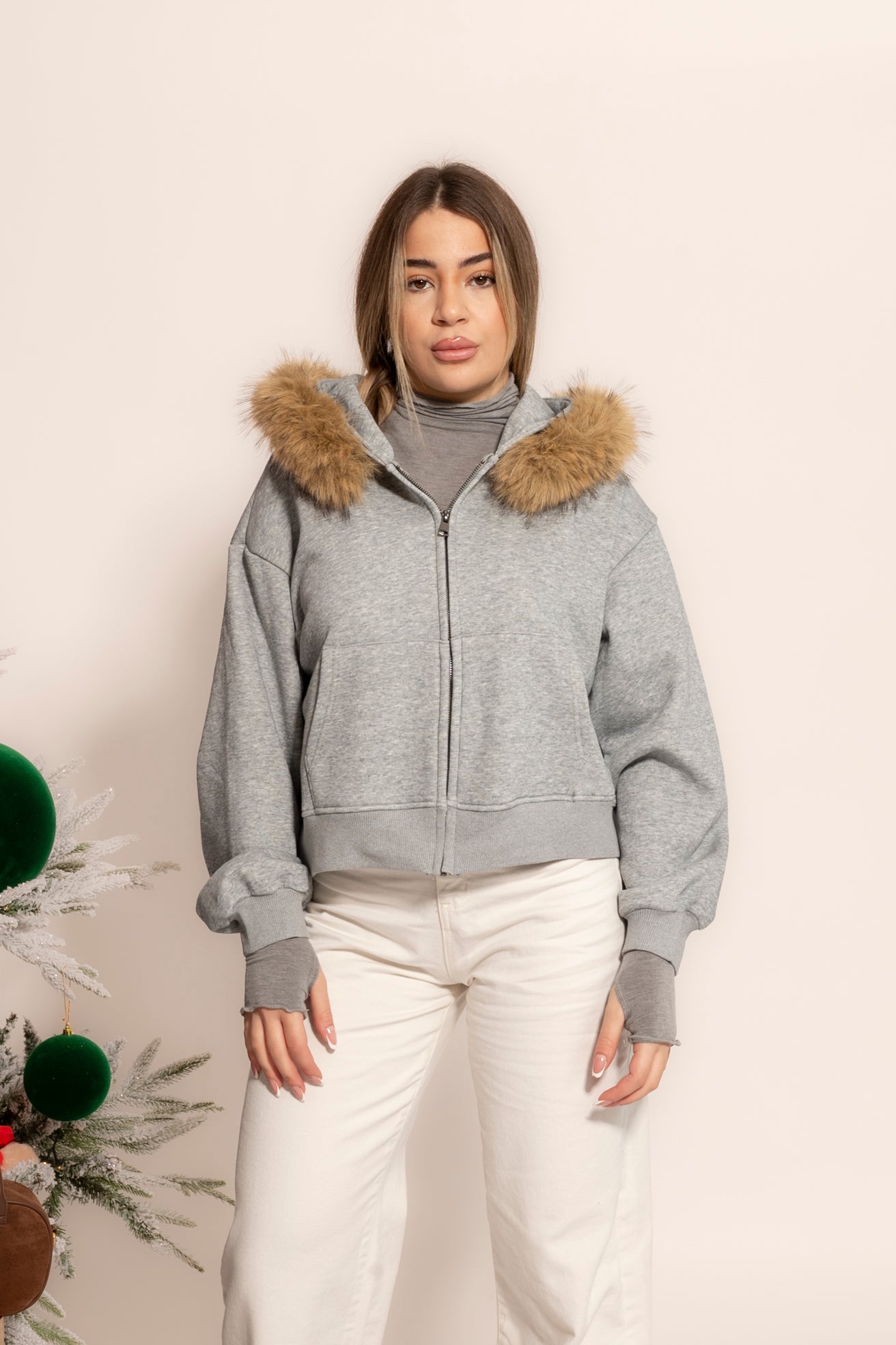 Felpa con cappuccio pelliccia