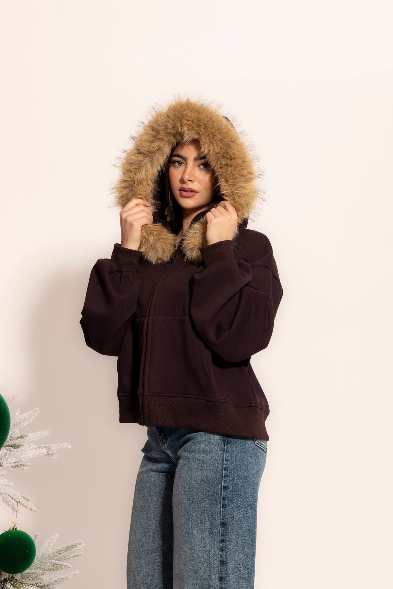 Felpa con cappuccio pelliccia