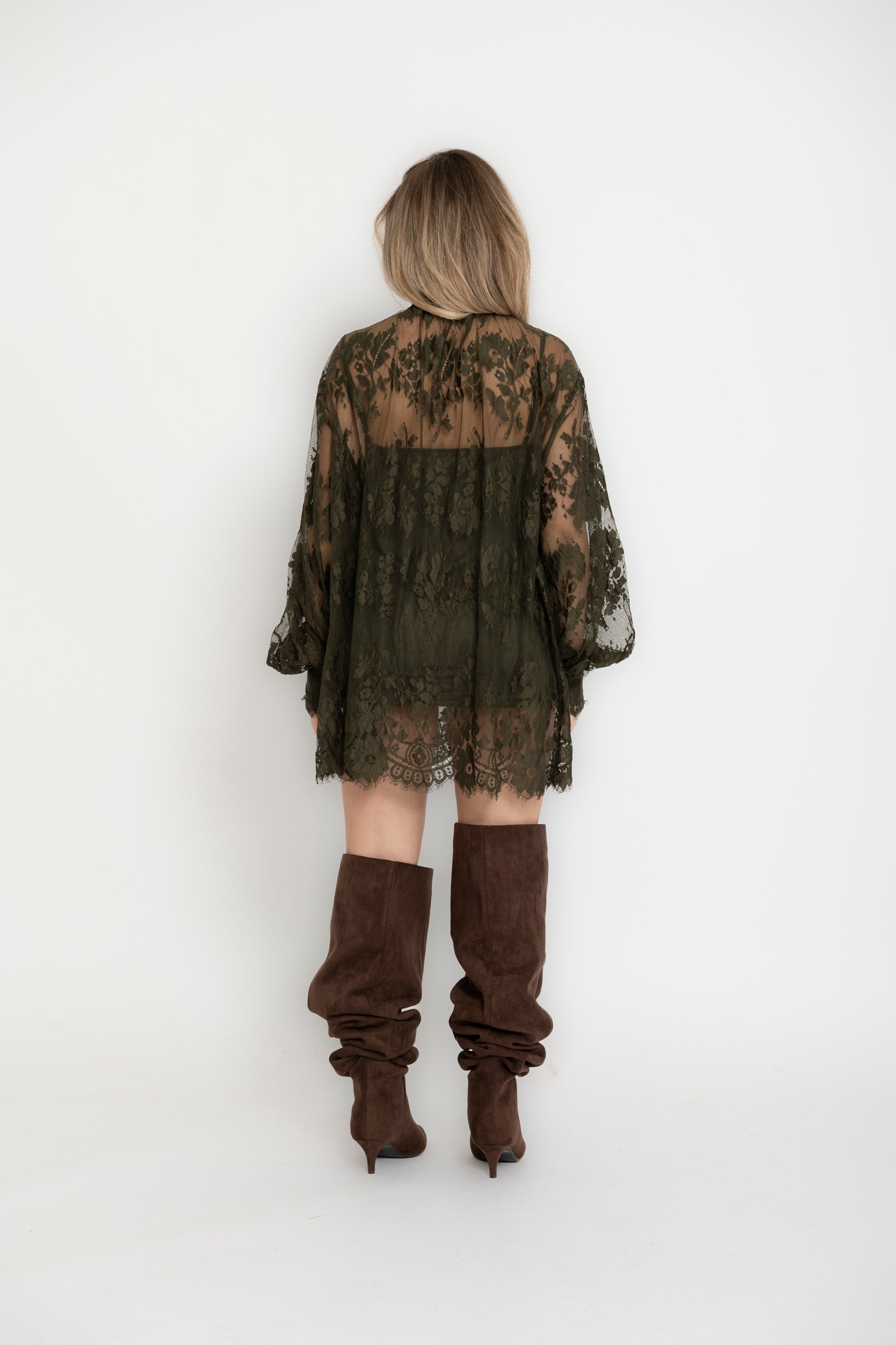 Maxi camicia merletto con fiocco