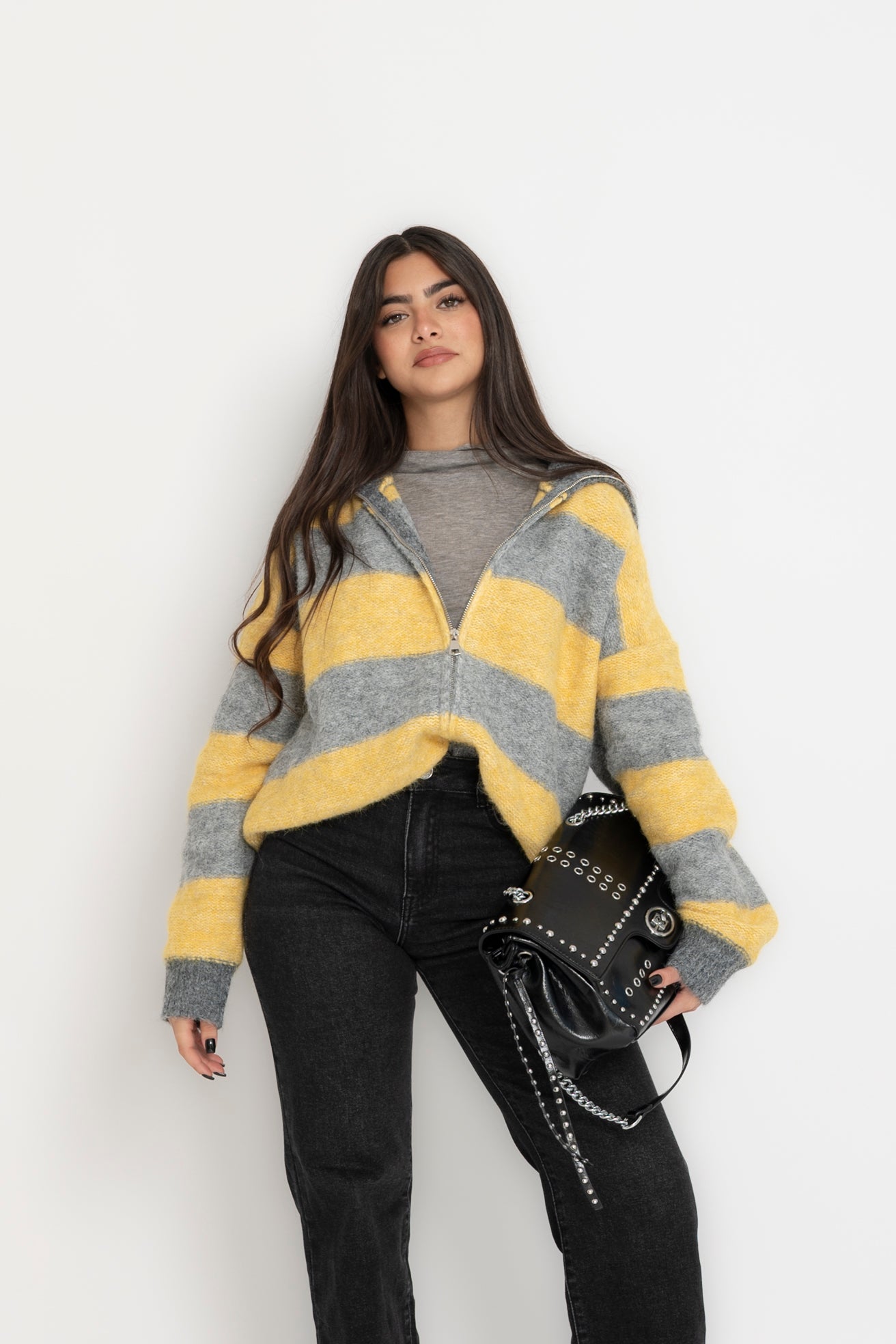 Cardigan con zip grey/yellow