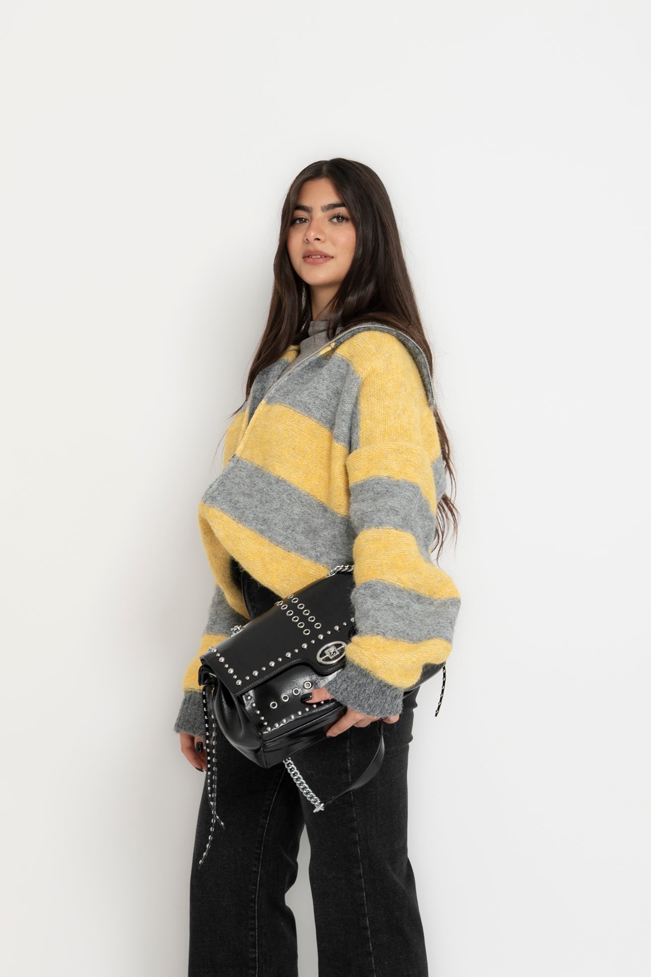 Cardigan con zip grey/yellow