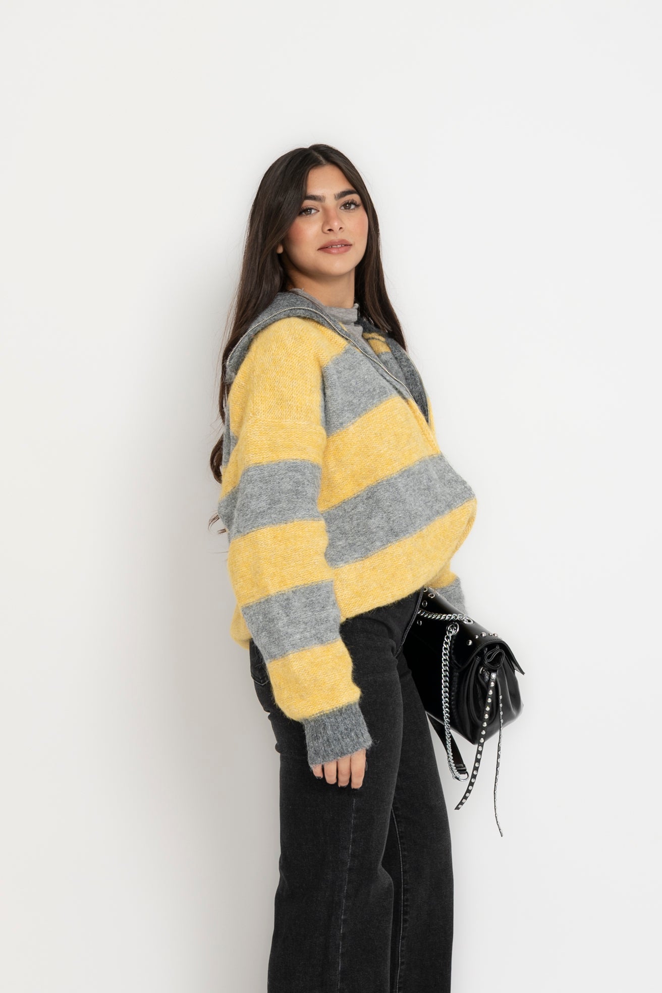 Cardigan con zip grey/yellow