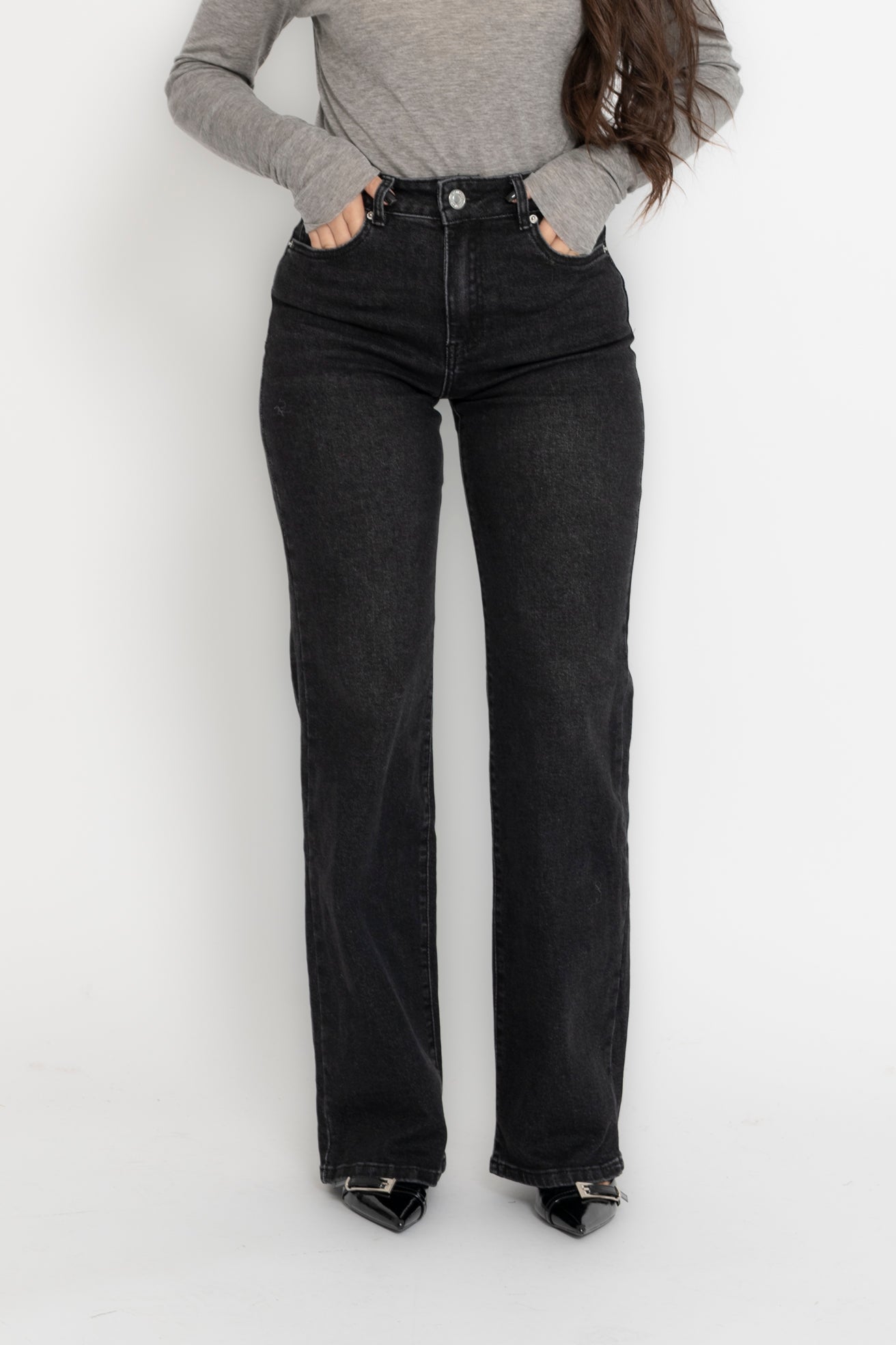 Jeans wide leg grigio scuro