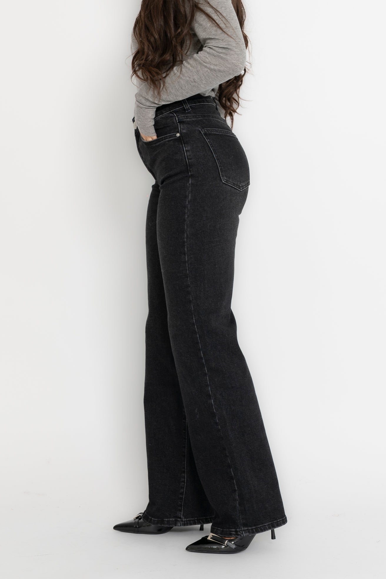 Jeans wide leg grigio scuro