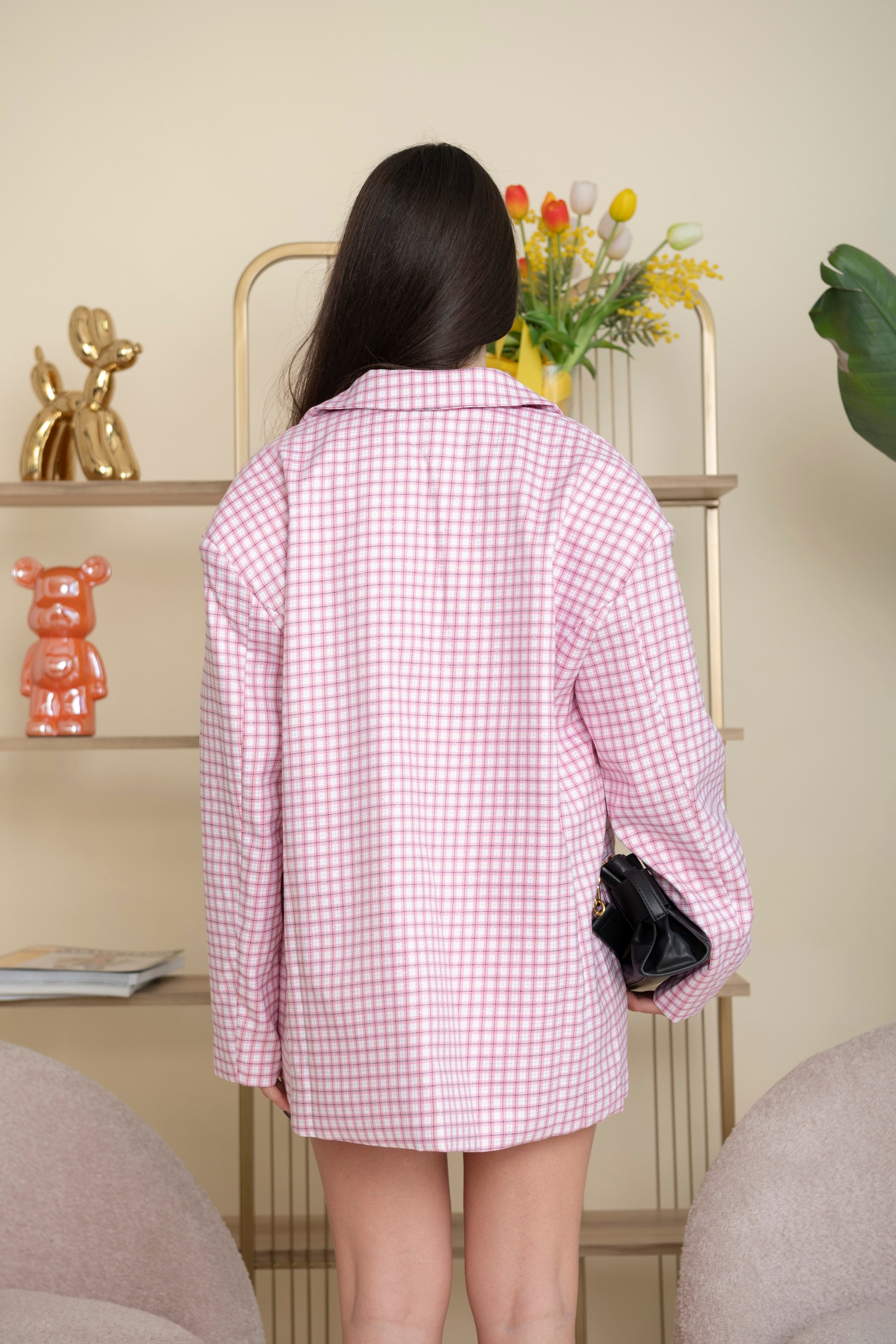 Giacca a quadri lurex pink