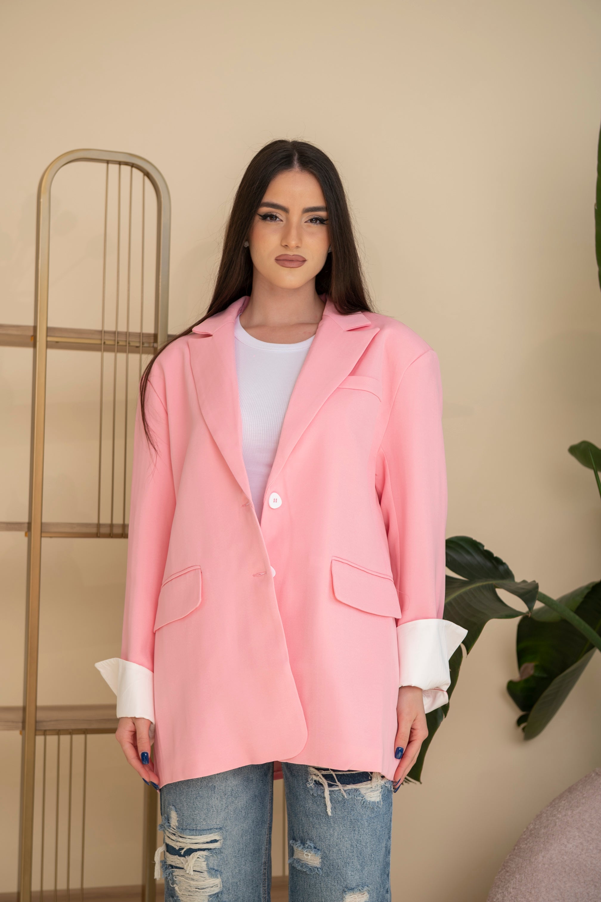 Giacca con risvolto pink