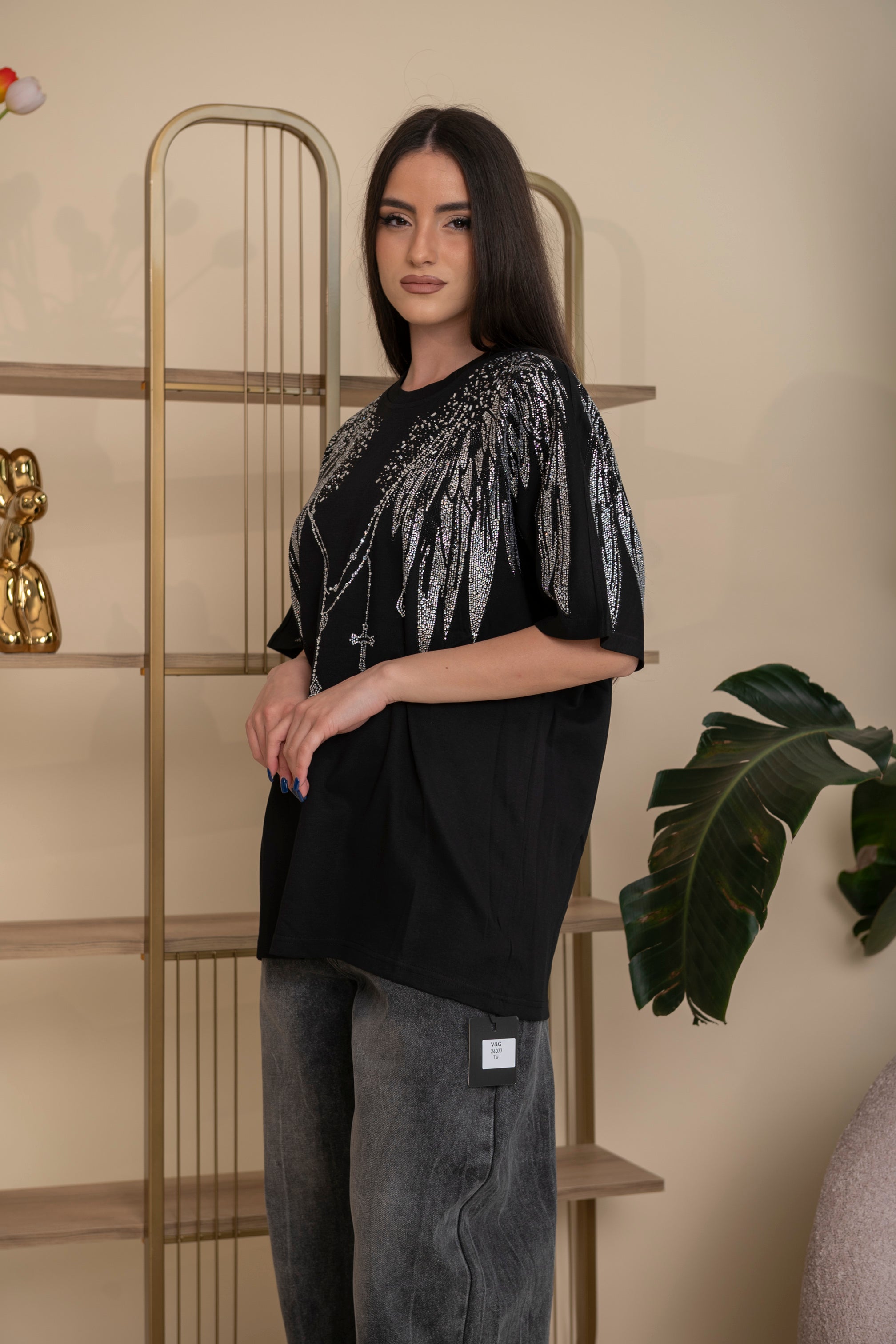 T-shirt con ali strass