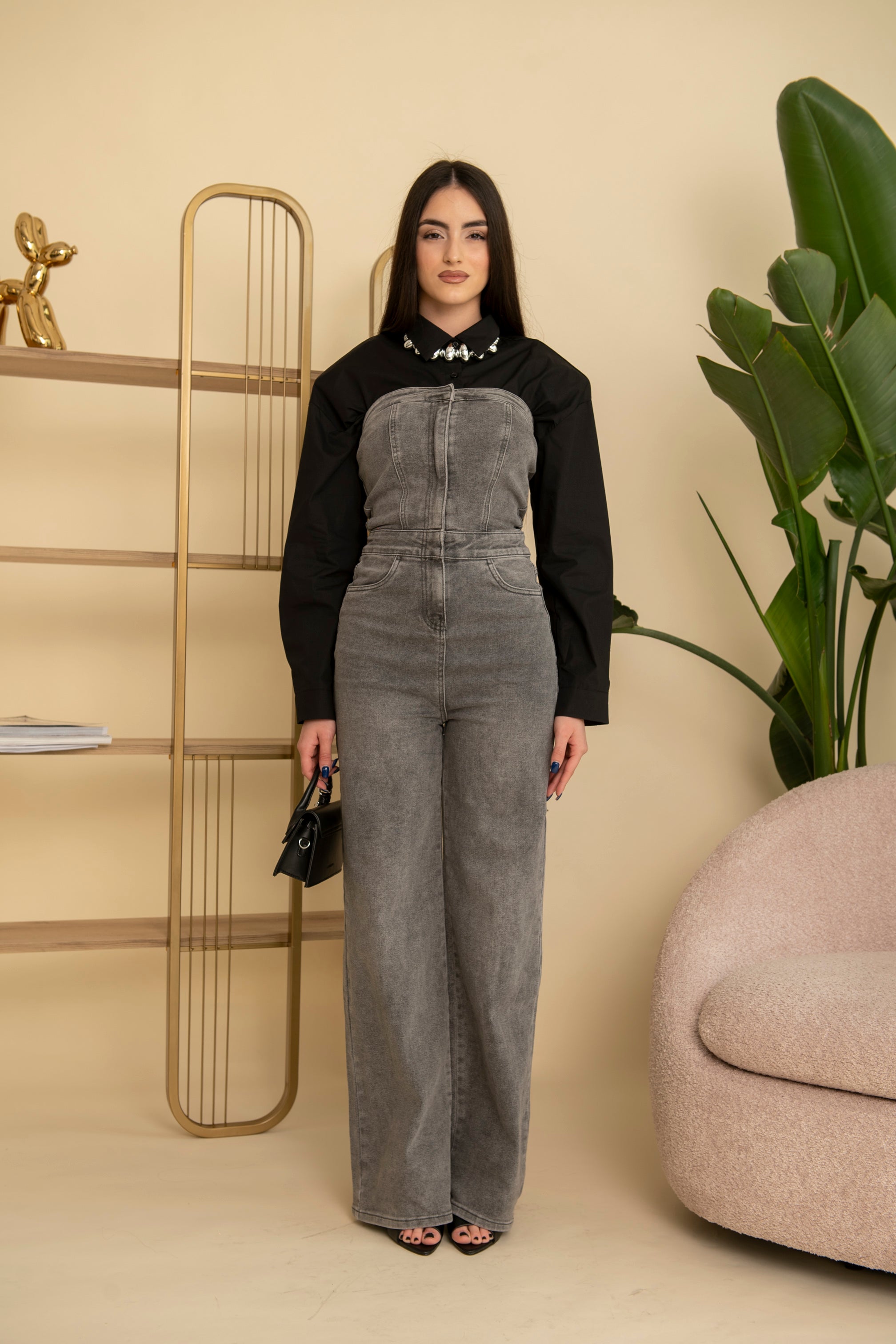 Tuta intera in denim a fascia