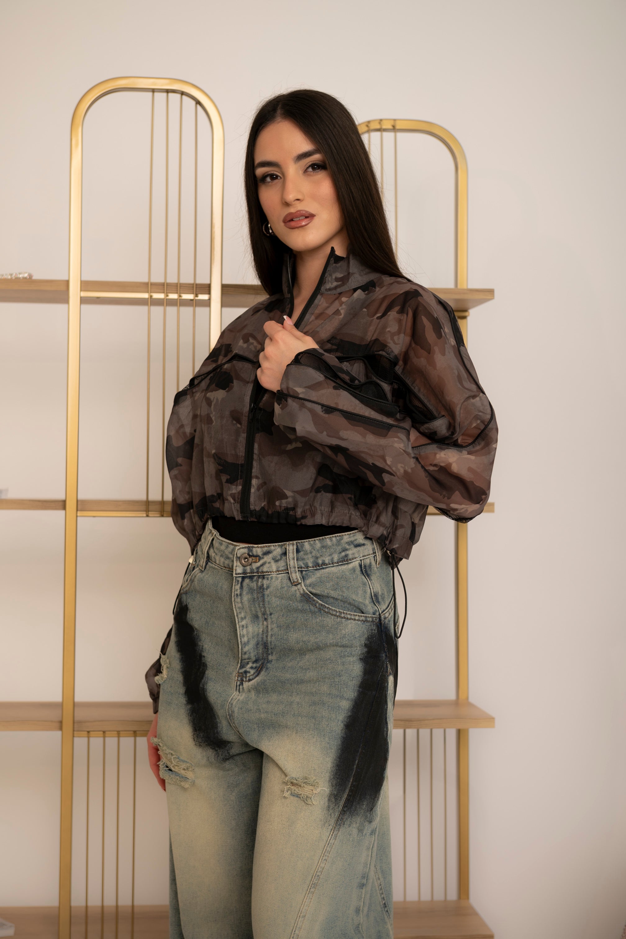 Giacca mimetica semitrasparente