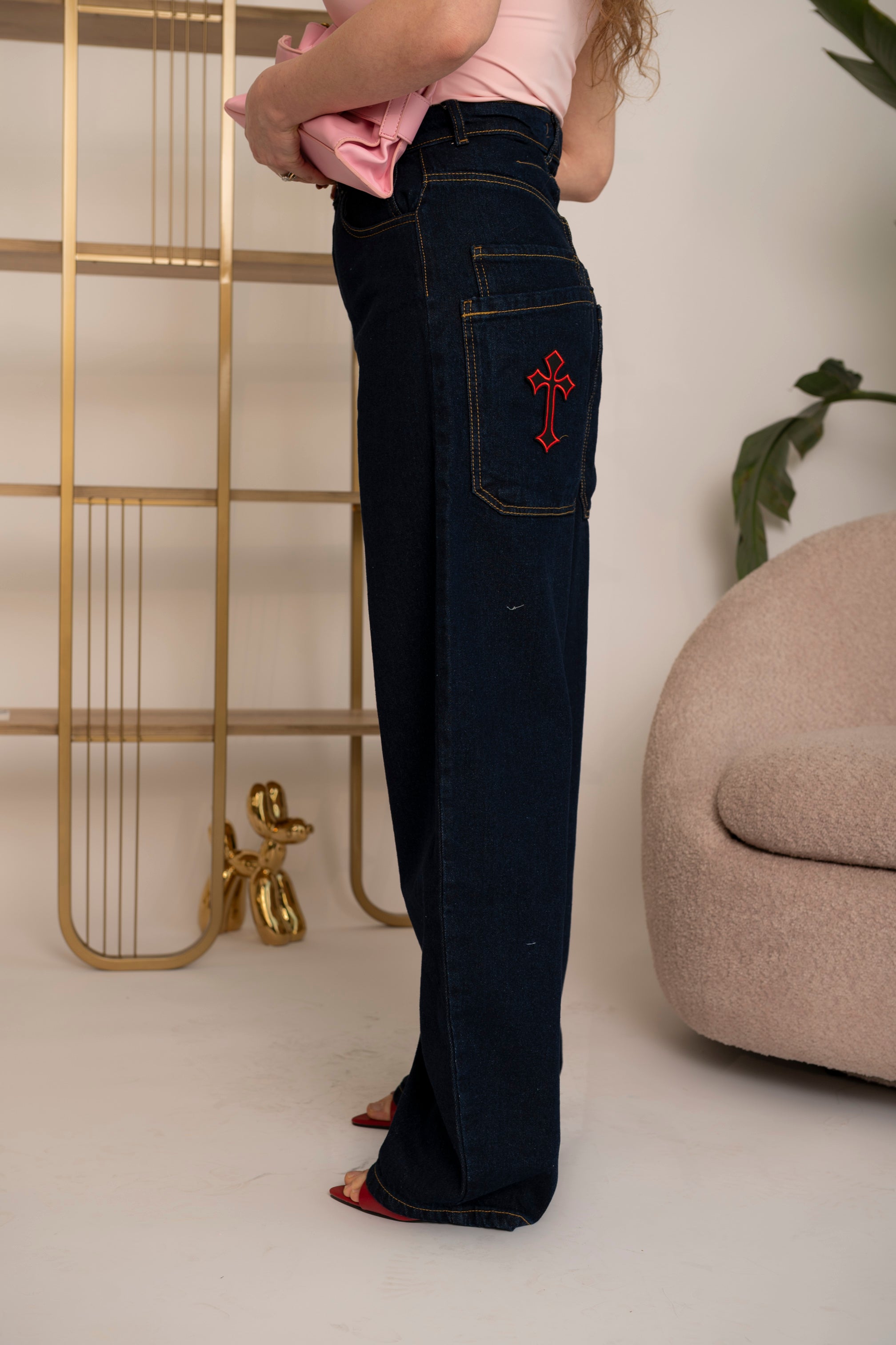 Jeans scuro ballon croce