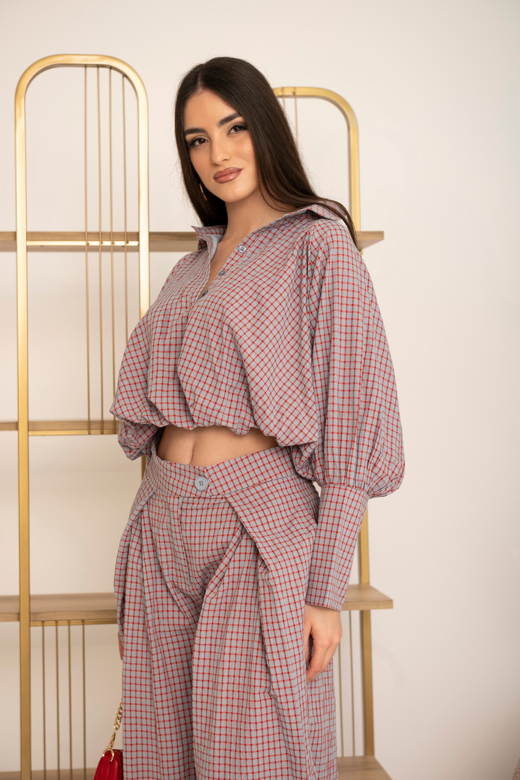 Camicia effetto palloncino a quadri