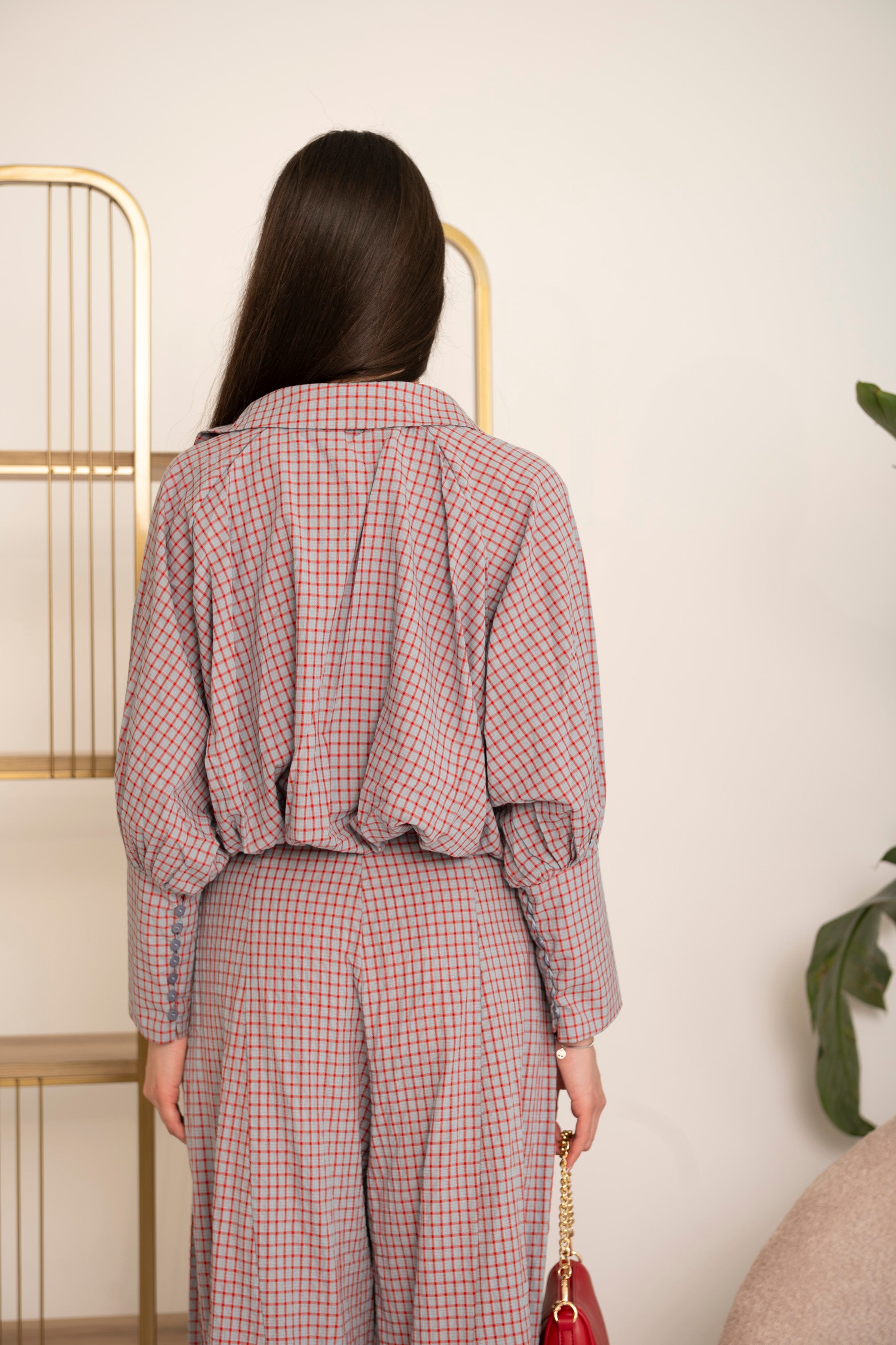 Camicia effetto palloncino a quadri