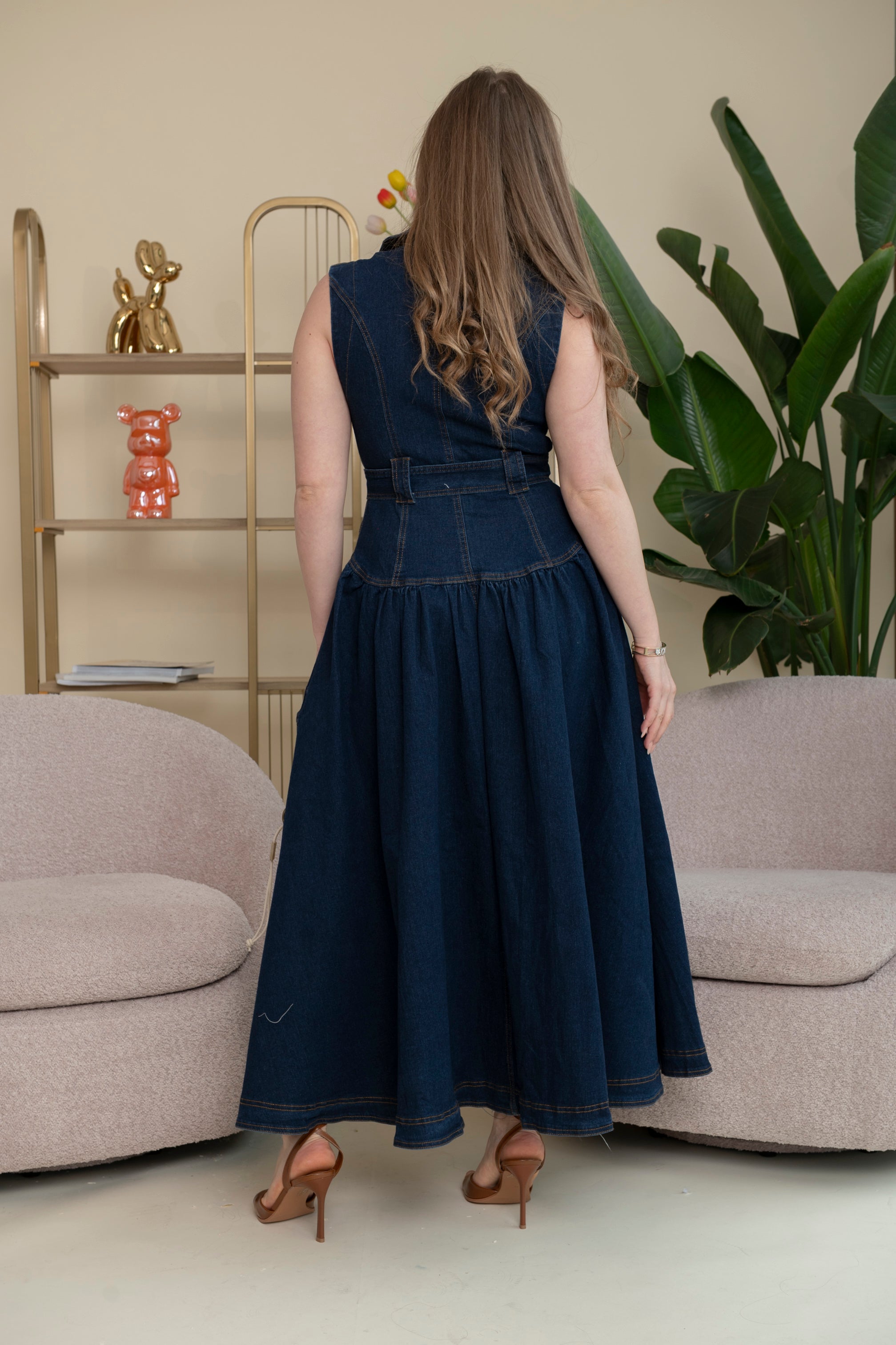 Abito denim con bottoni gold