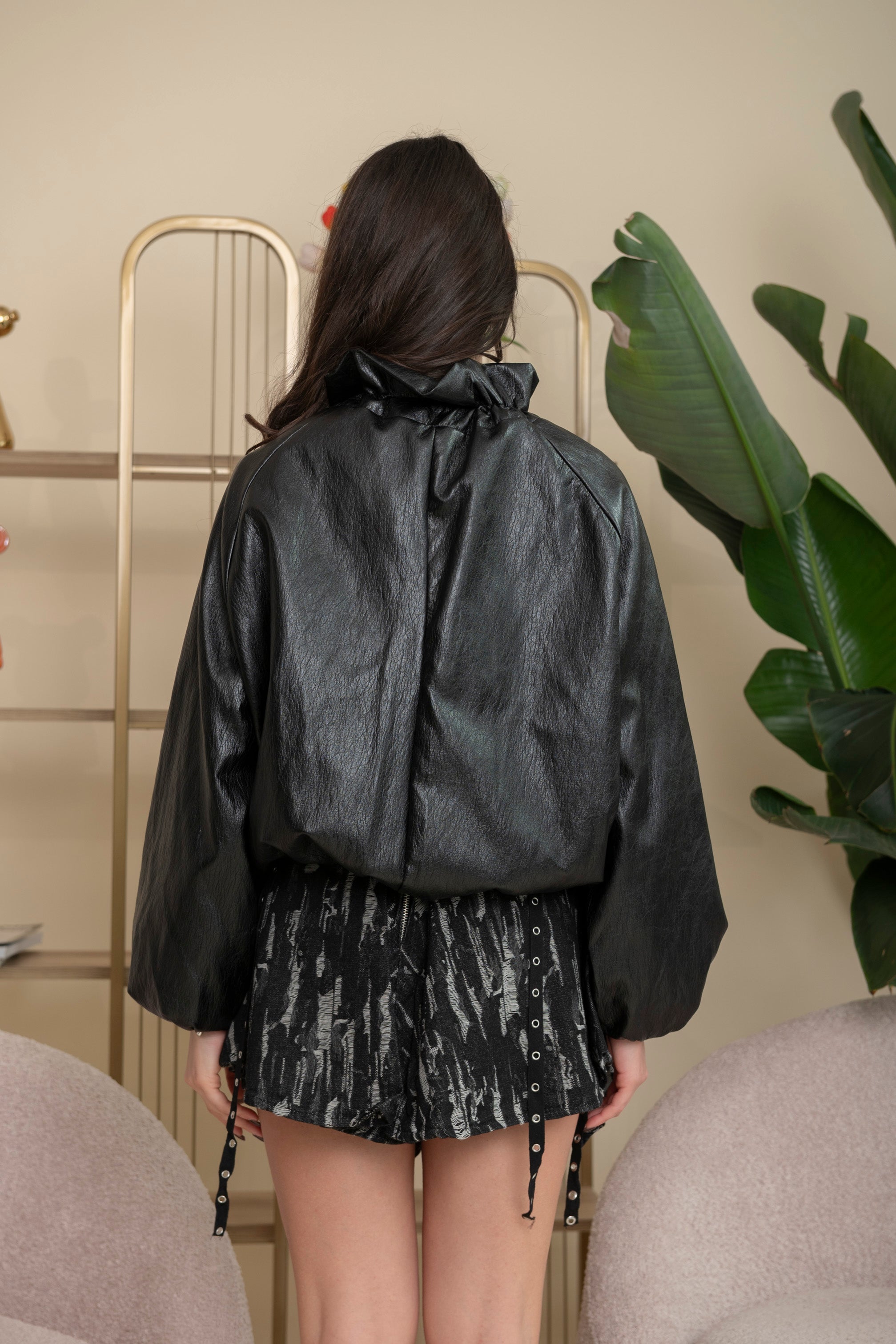 Bomber ecopelle arricciato