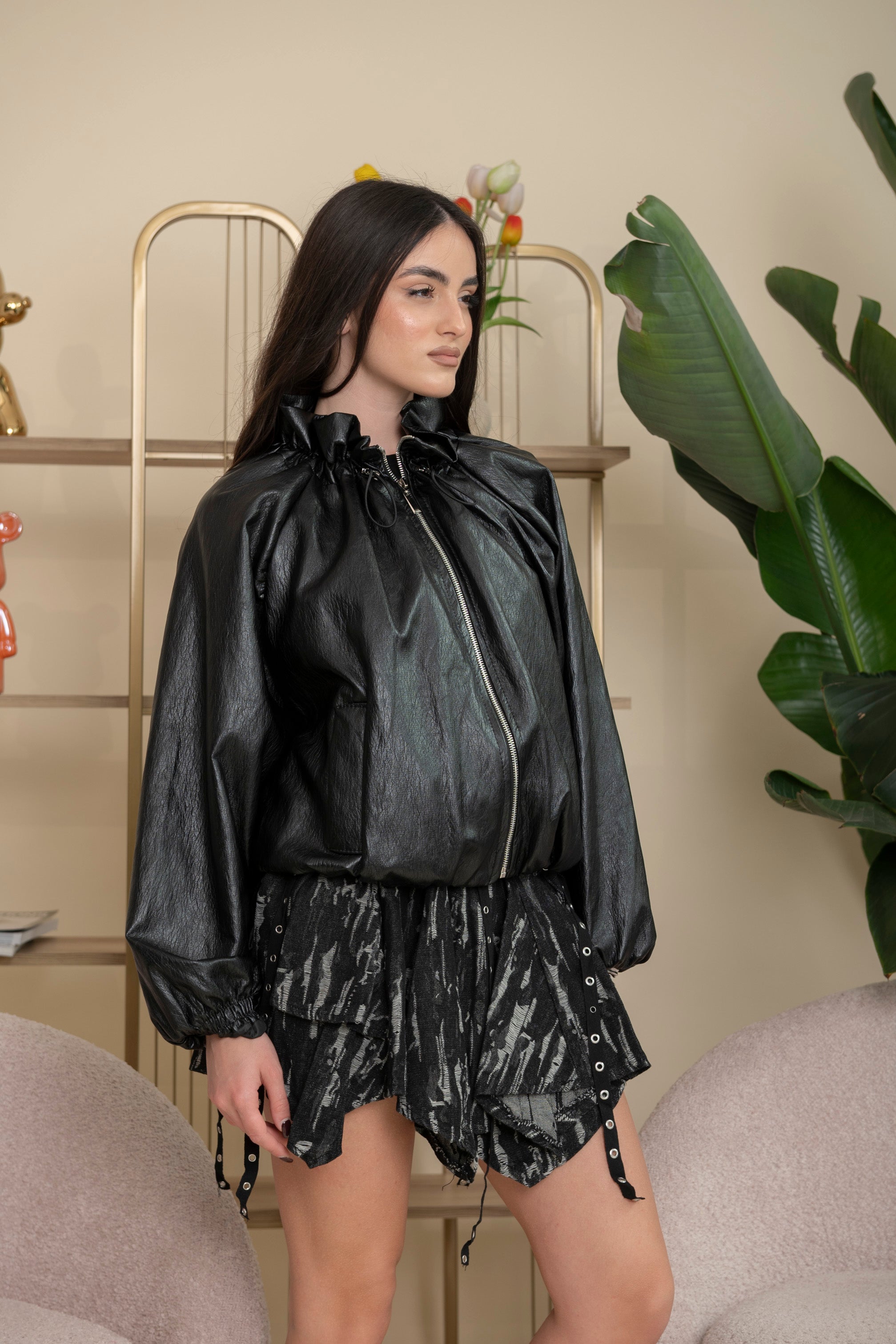 Bomber ecopelle arricciato