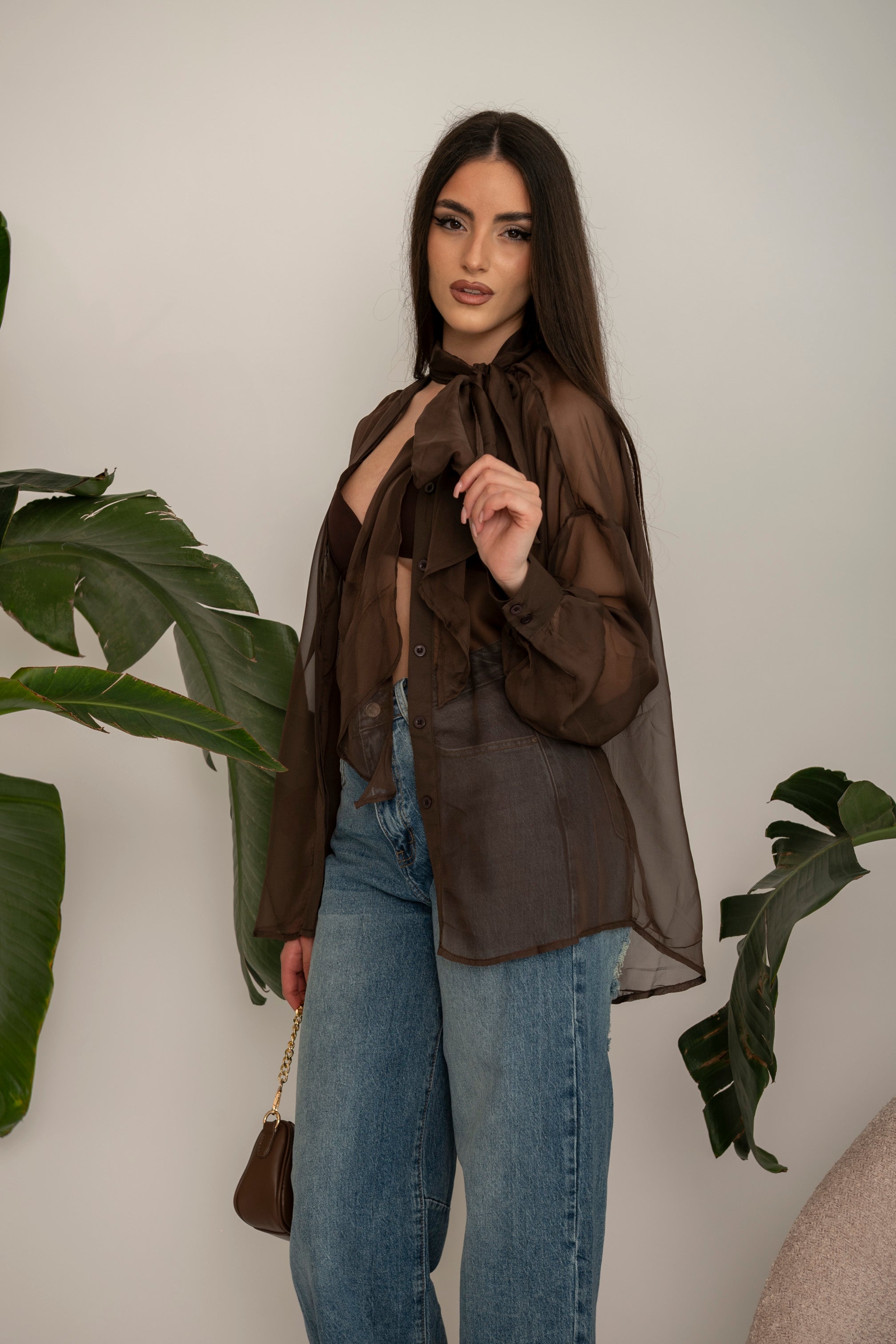 Camicia velata con triangolo brown