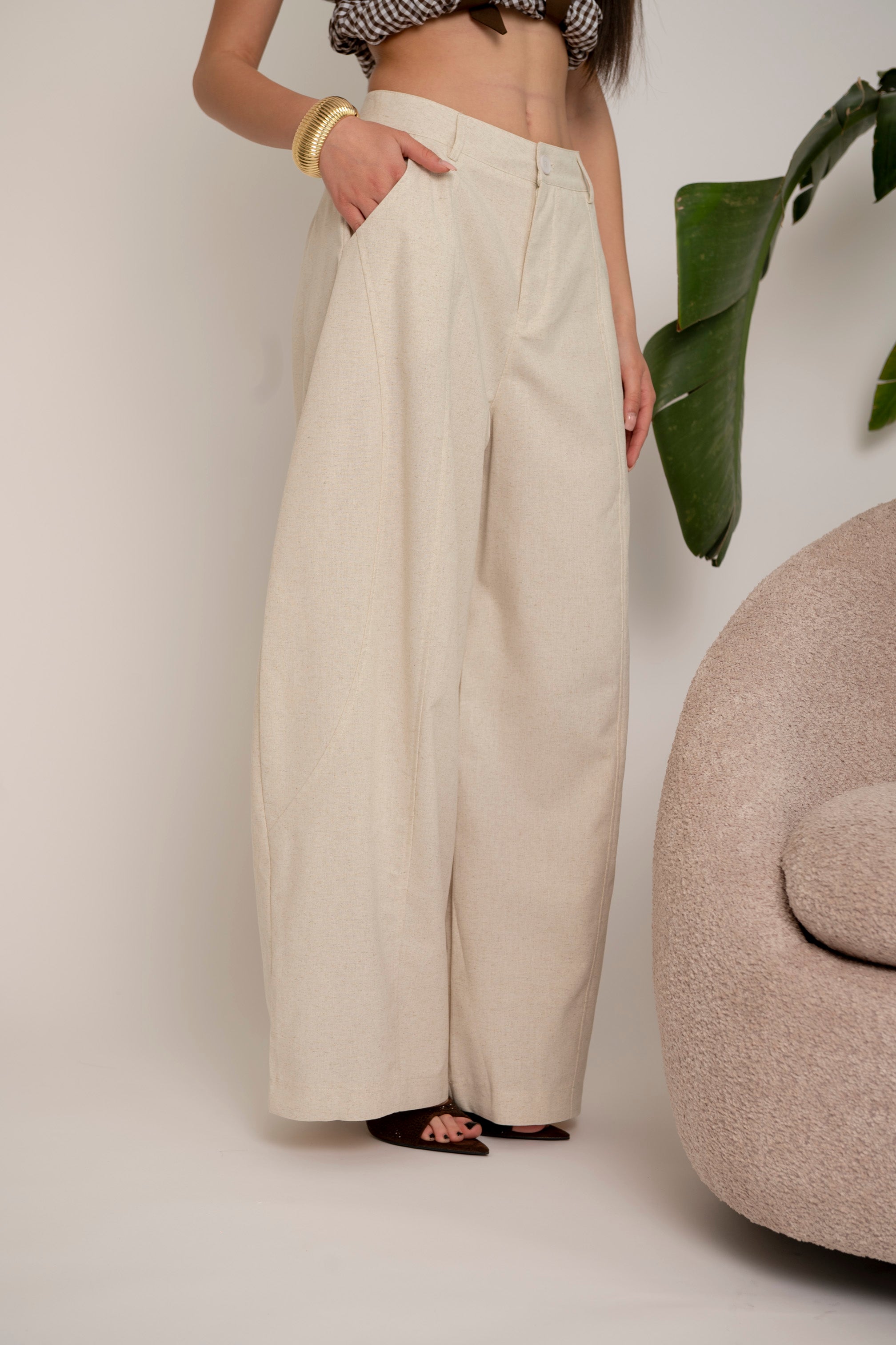 Pantalone in lino beige
