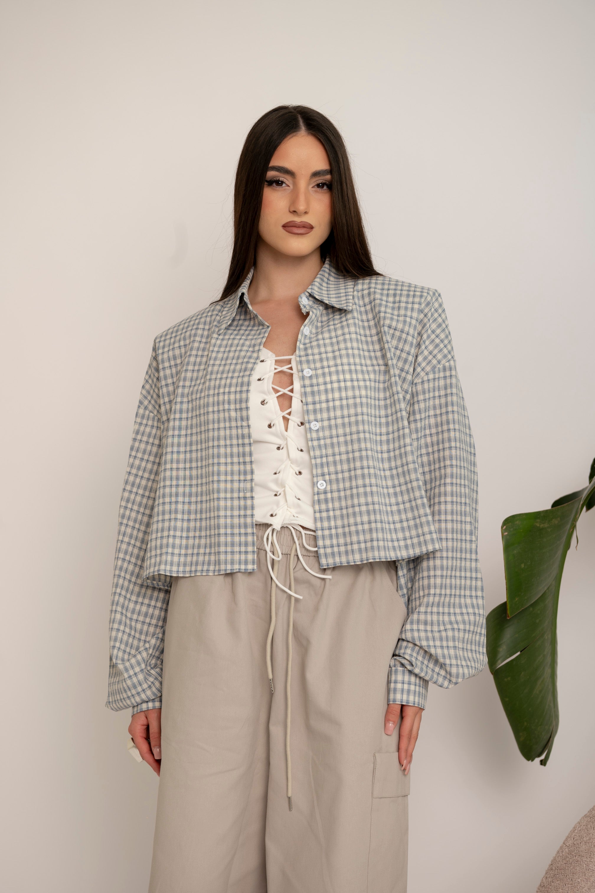 Camicia crop a quadri