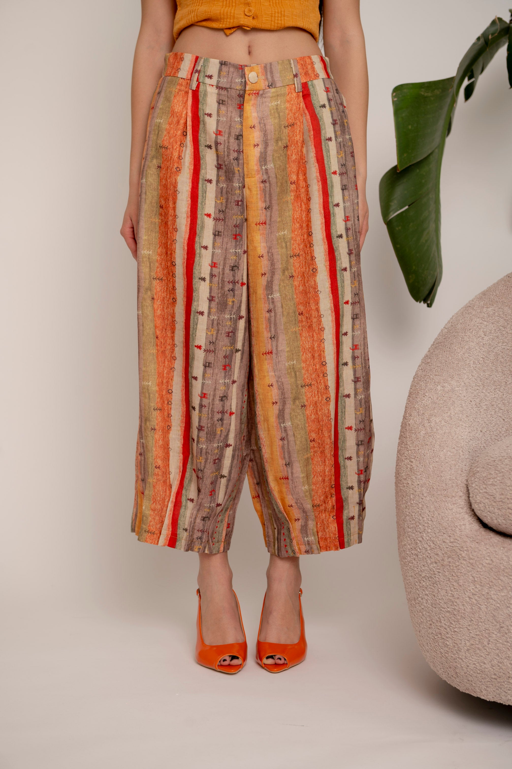 Pantalone in lino multicolor