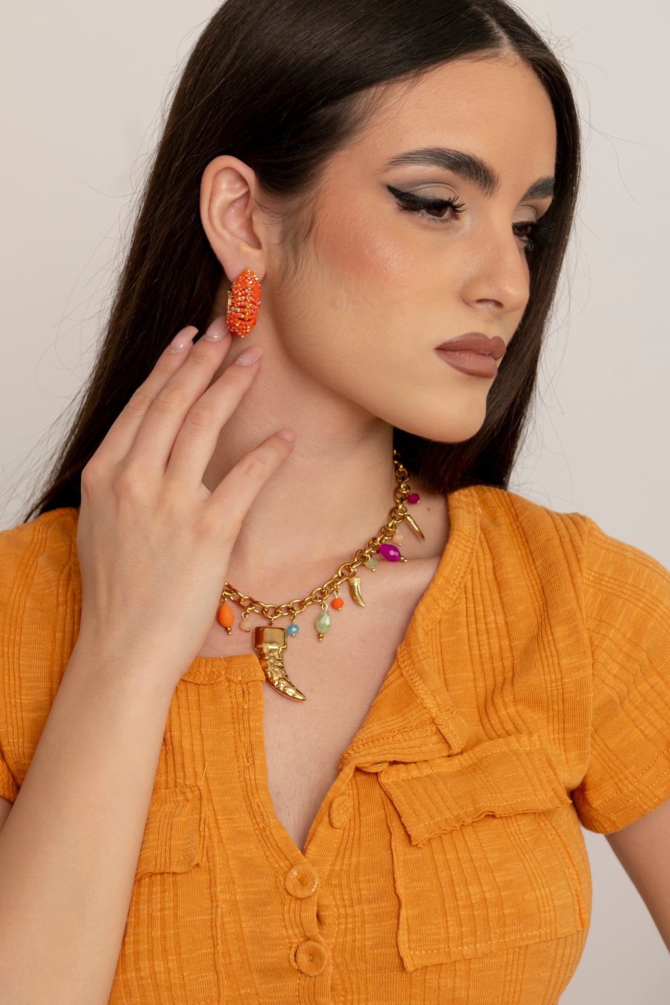 Orecchino perline orange