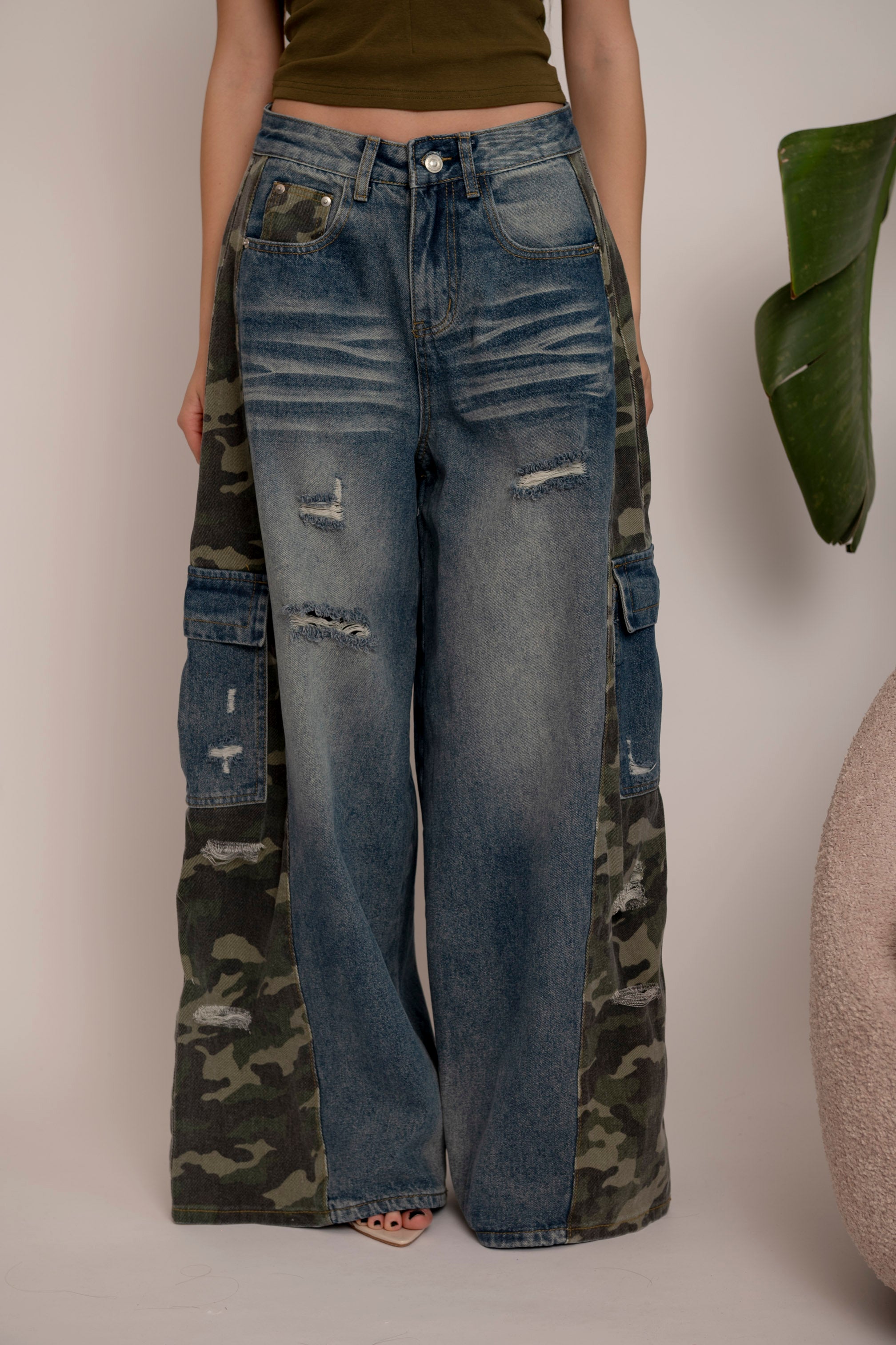 Jeans palazzo mimetico