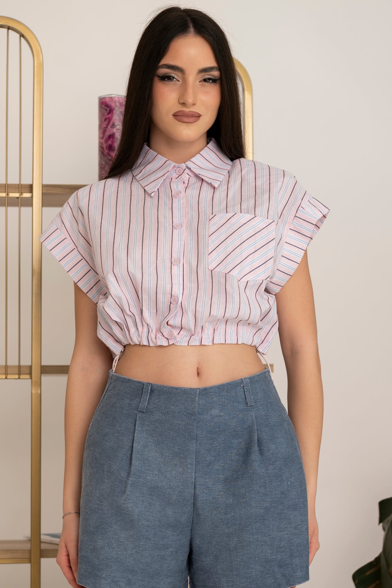 Camicia crop a righe