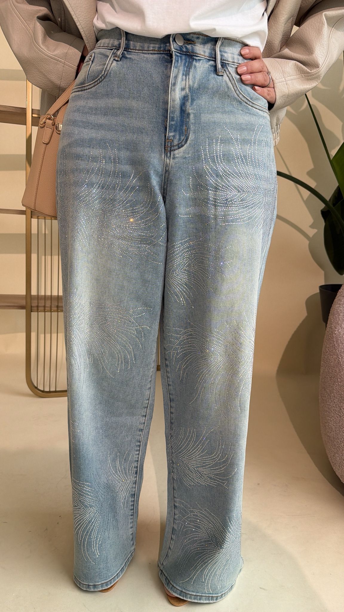 Jeans foglia strass curvy