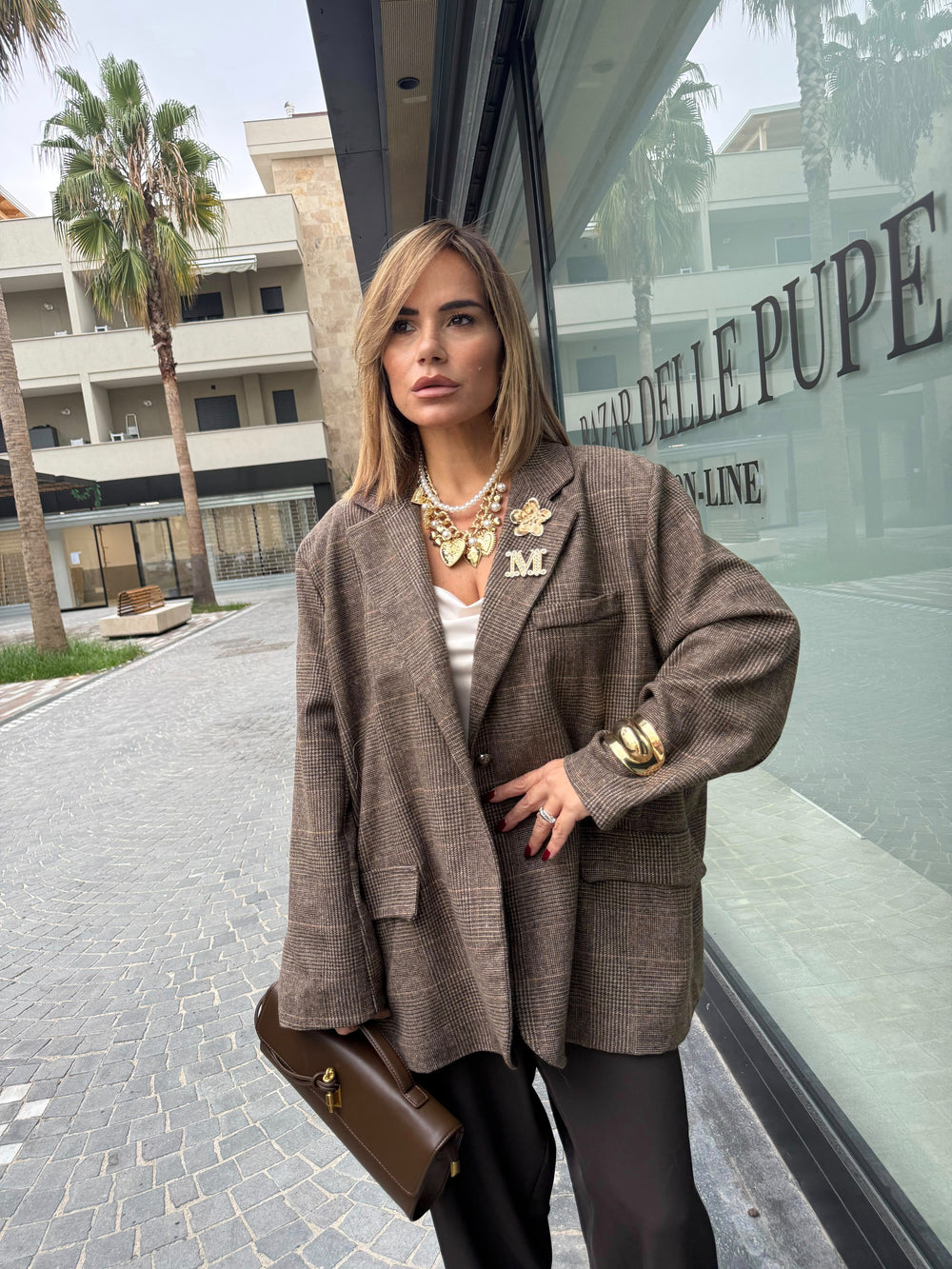 Giacca quadrettini in panno curvy