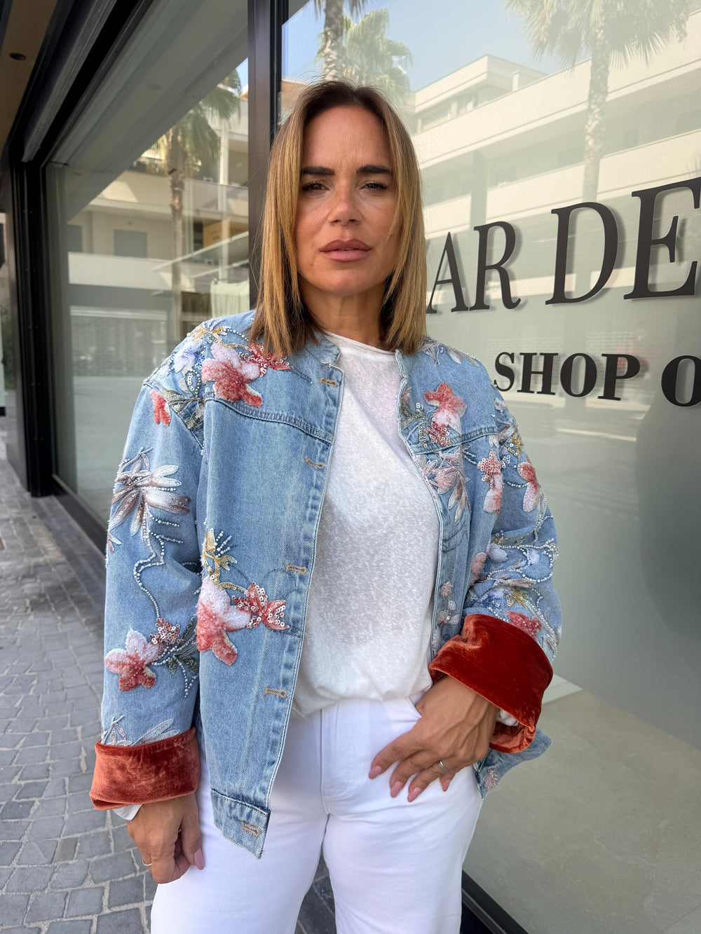 Giubbino denim ricamato