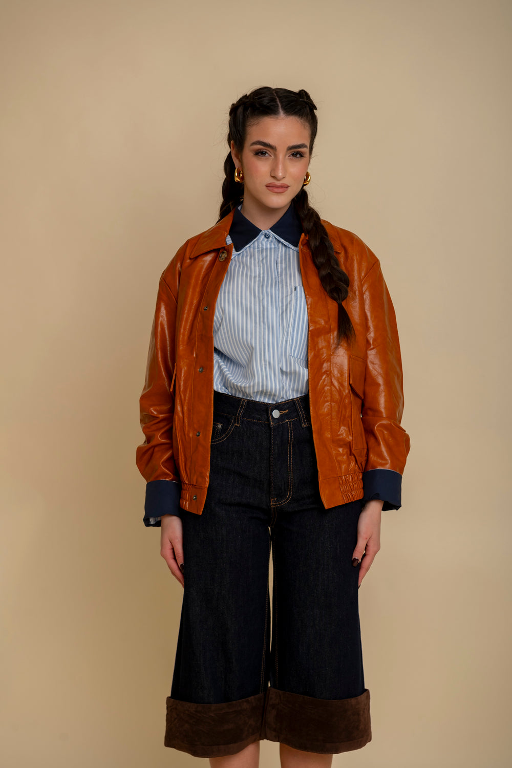 Bomber in ecopelle camel