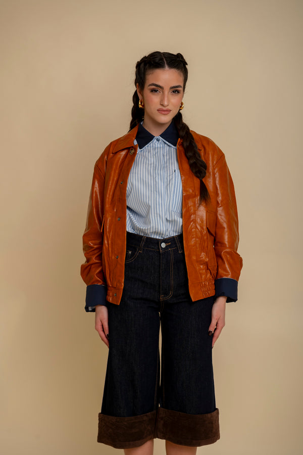 Bomber in ecopelle camel